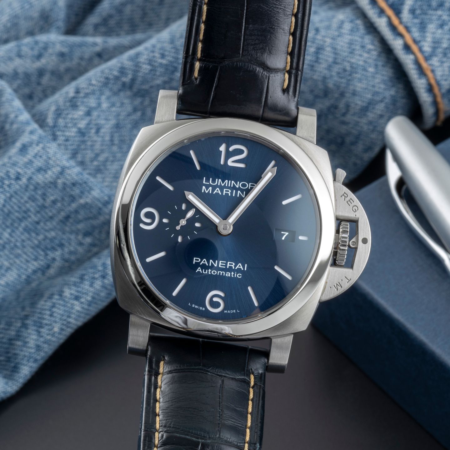 Panerai Luminor Marina PAM01313 (Unknown (random serial)) - Blue dial 44 mm Steel case (3/8)