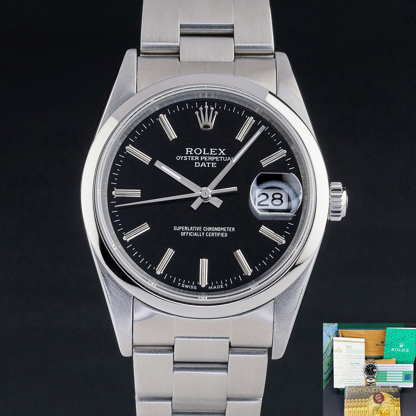 Rolex Oyster Perpetual Date 15200 (1993) - Black dial 34 mm Steel case (1/8)