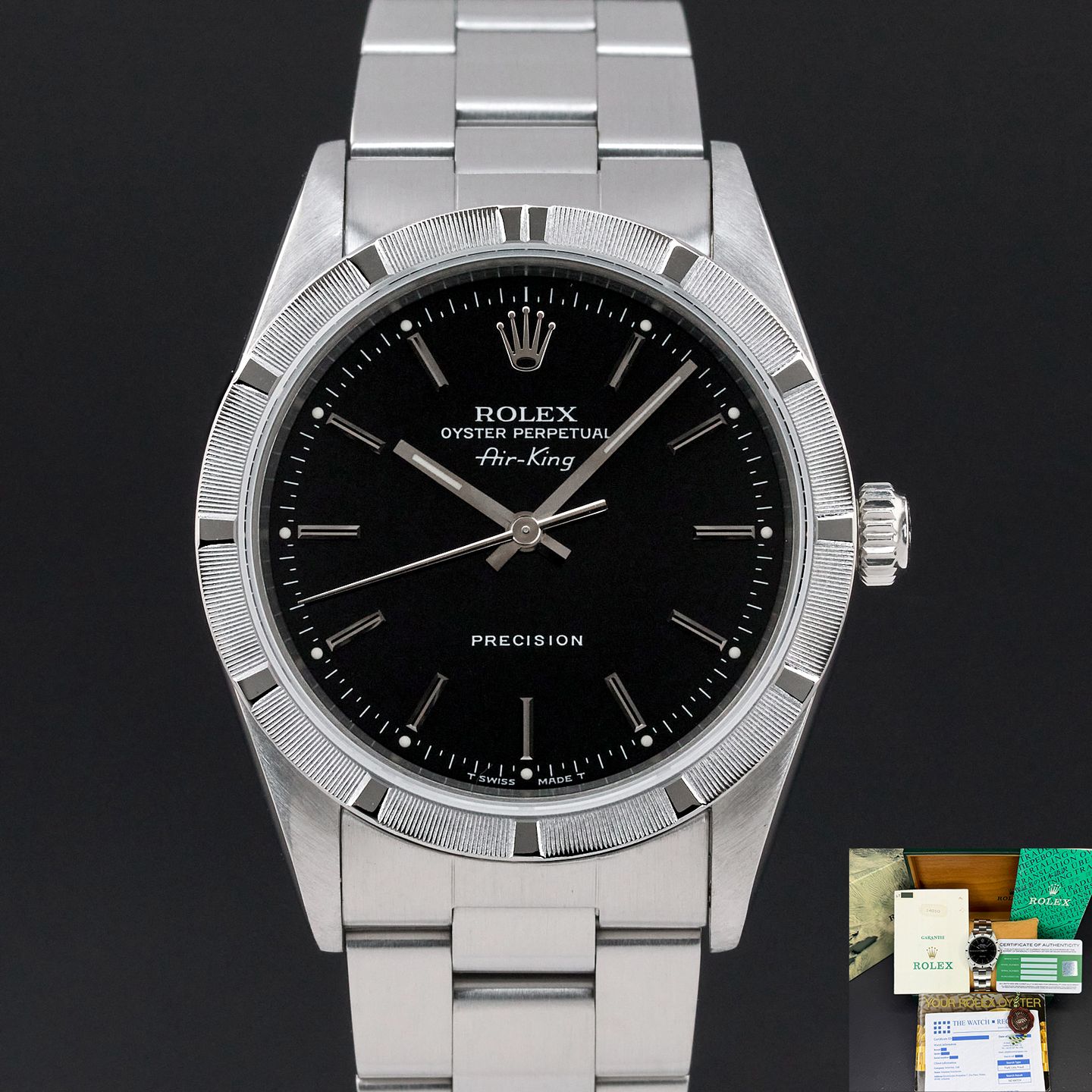 Rolex Air-King 14010 (1994) - Zwart wijzerplaat 34mm Staal (1/8)