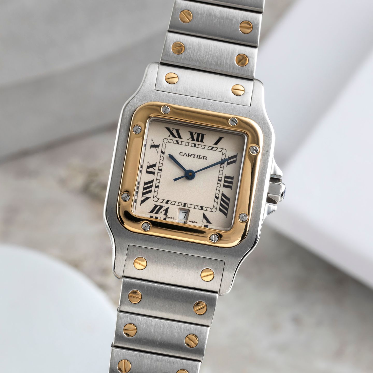 Cartier Santos Galbée W20011C4 (1991) - Silver dial 29 mm Gold/Steel case (3/8)