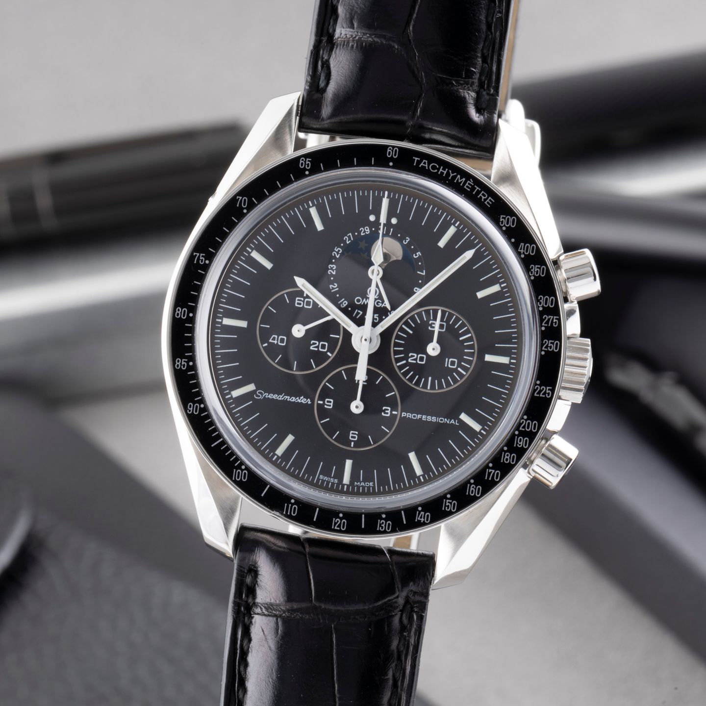 Omega Speedmaster Professional Moonwatch Moonphase 3876.50.31 (2000) - Zwart wijzerplaat 42mm Staal (3/8)