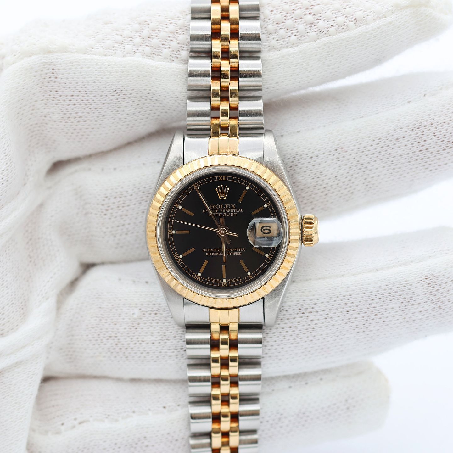 Rolex Lady-Datejust 69173 (Onbekend (willekeurig serienummer)) - Zwart wijzerplaat 26mm Goud/Staal (3/8)
