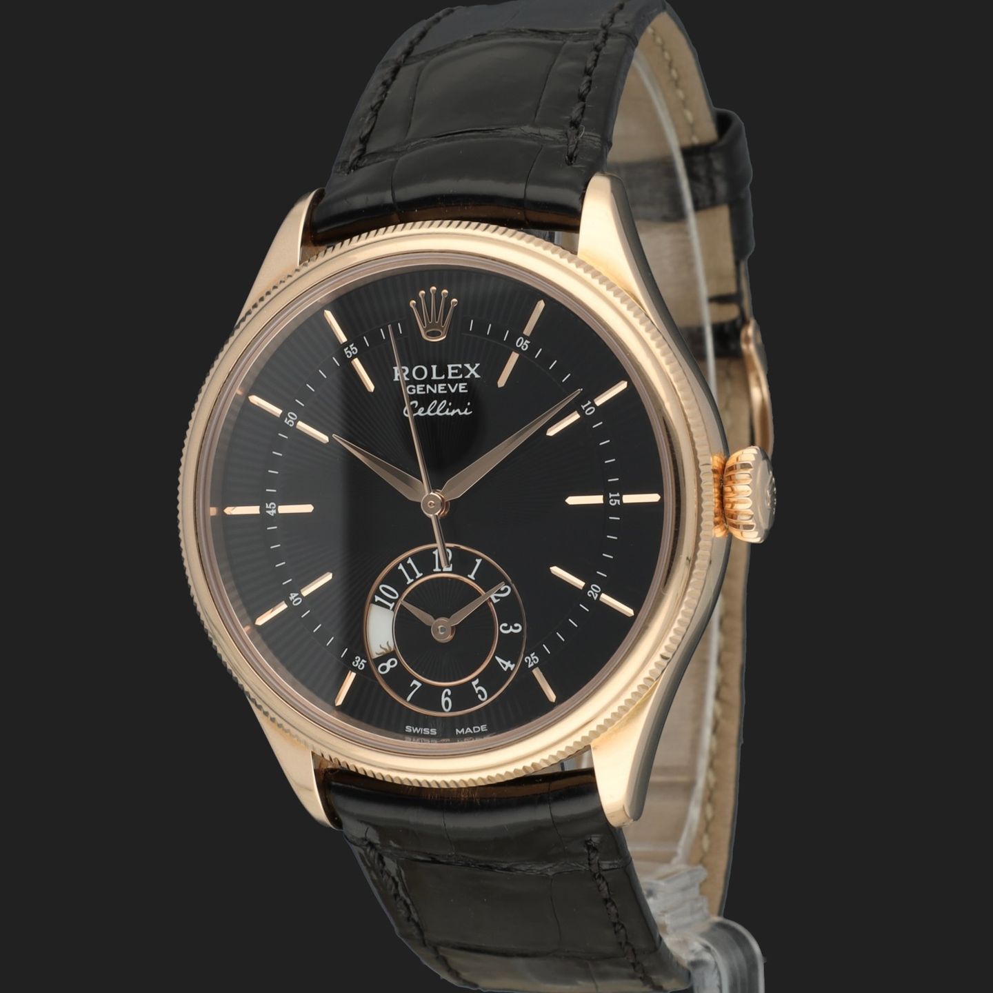 Rolex Cellini Dual Time 50525 (2015) - Zwart wijzerplaat 39mm Roségoud (1/8)