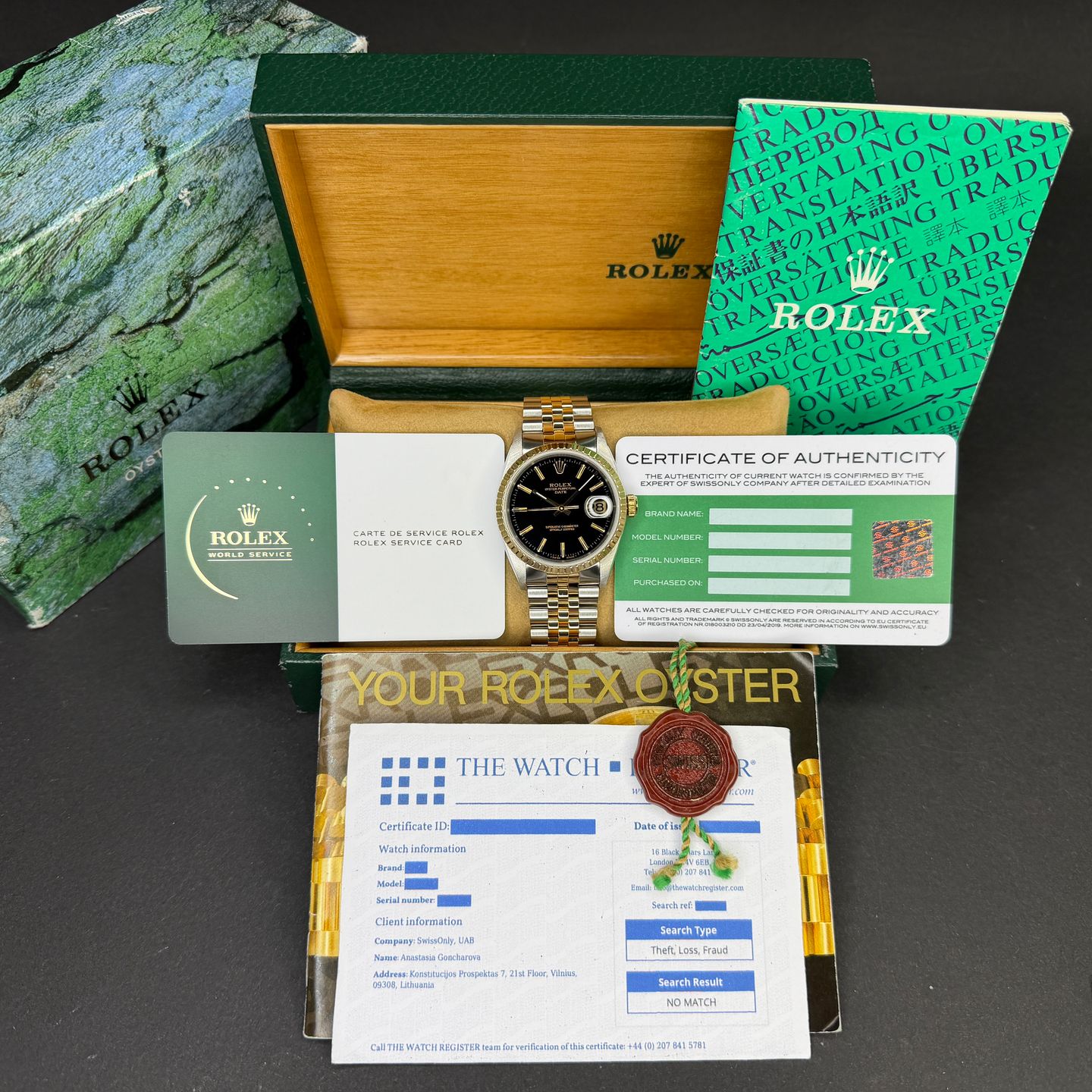 Rolex Oyster Perpetual Date 15223 (1990) - Zwart wijzerplaat 34mm Goud/Staal (3/8)