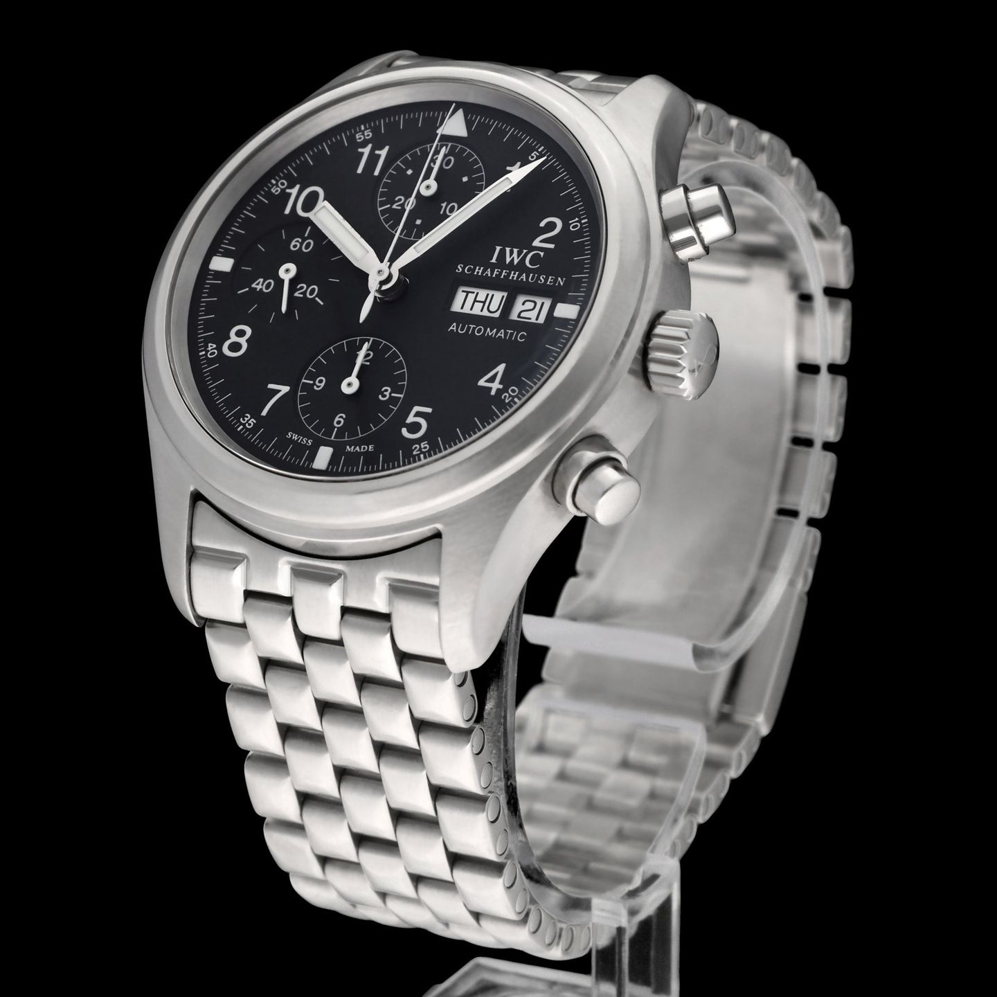 IWC Pilot Chronograph IW370607 (2004) - Zwart wijzerplaat 39mm Staal (4/8)