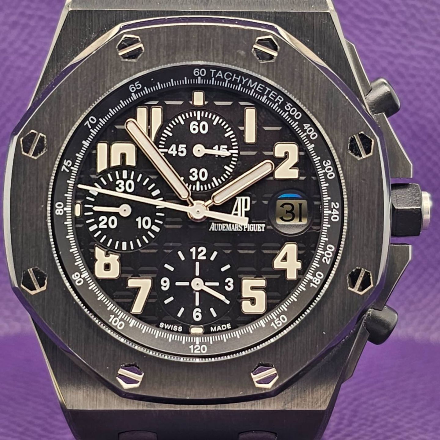 Audemars Piguet Royal Oak Offshore Chronograph 25721ST.OO.1000ST.08.A (Onbekend (willekeurig serienummer)) - Zwart wijzerplaat 42mm Staal (1/5)