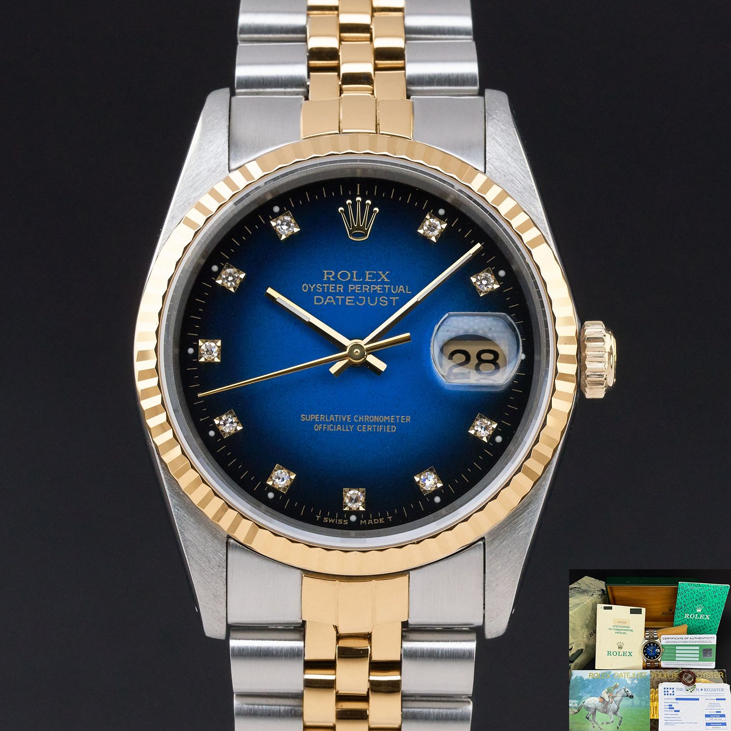 Rolex Datejust 36 16233 (1990) - Blauw wijzerplaat 36mm Goud/Staal (1/8)