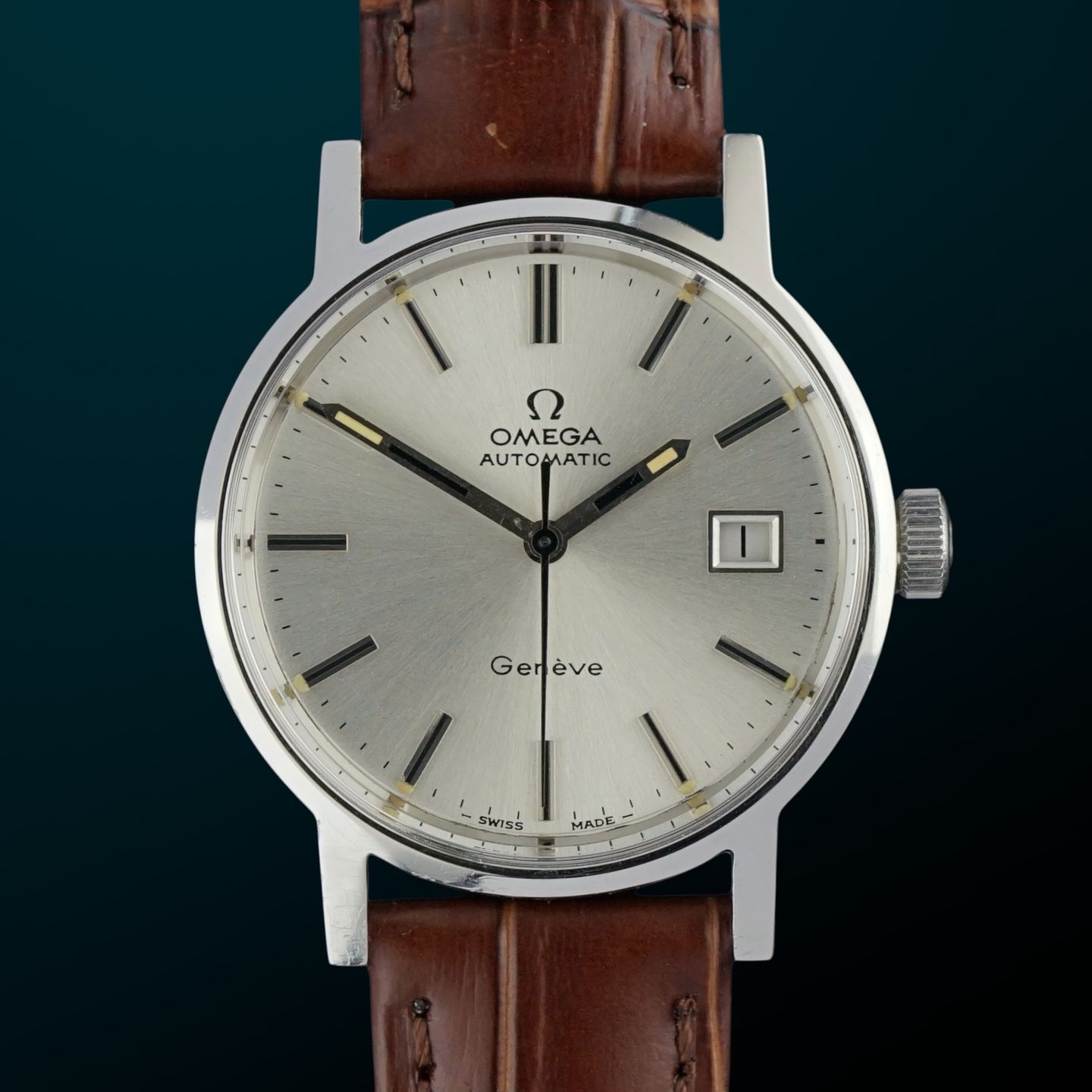 Omega Genève 166.098 (1972) - Wit wijzerplaat 35mm Staal (1/8)