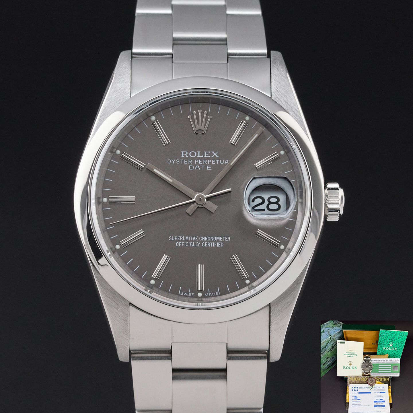 Rolex Oyster Perpetual Date 15200 (1999) - Grey dial 34 mm Steel case (1/8)