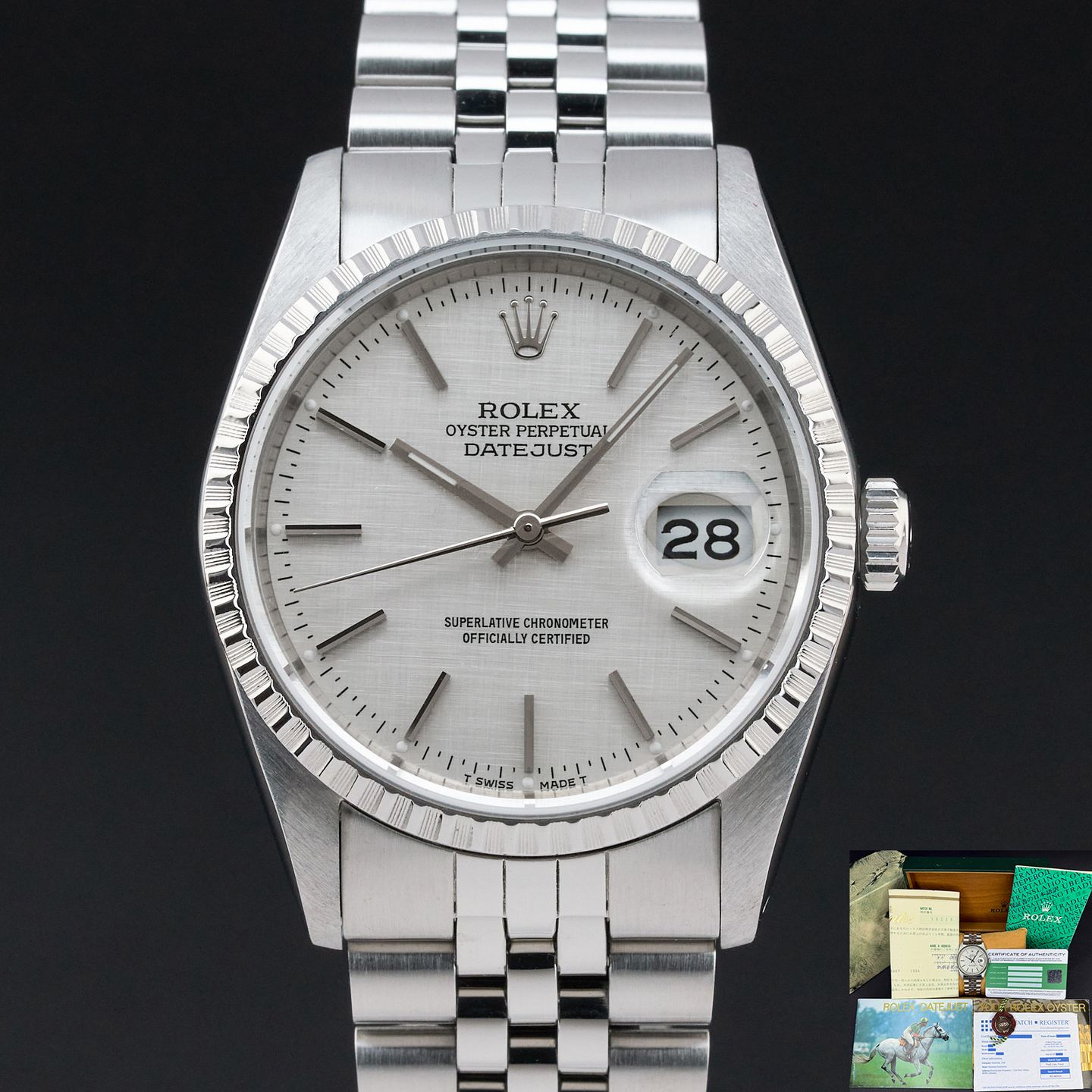 Rolex Datejust 36 16220 (1991) - Zilver wijzerplaat 36mm Staal (1/8)