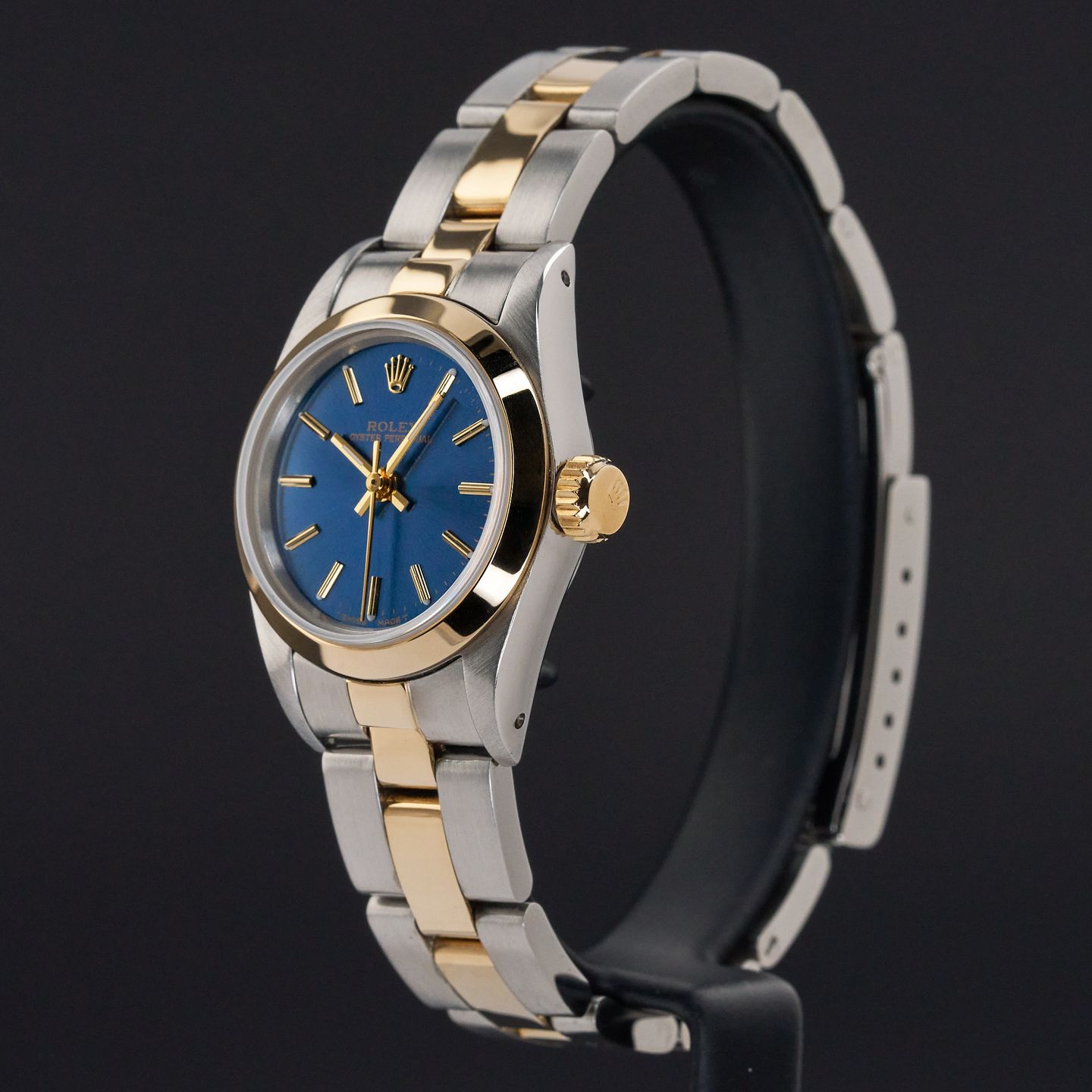 Rolex Oyster Perpetual 67183 (1988) - Blue dial 24 mm Gold/Steel case (4/8)