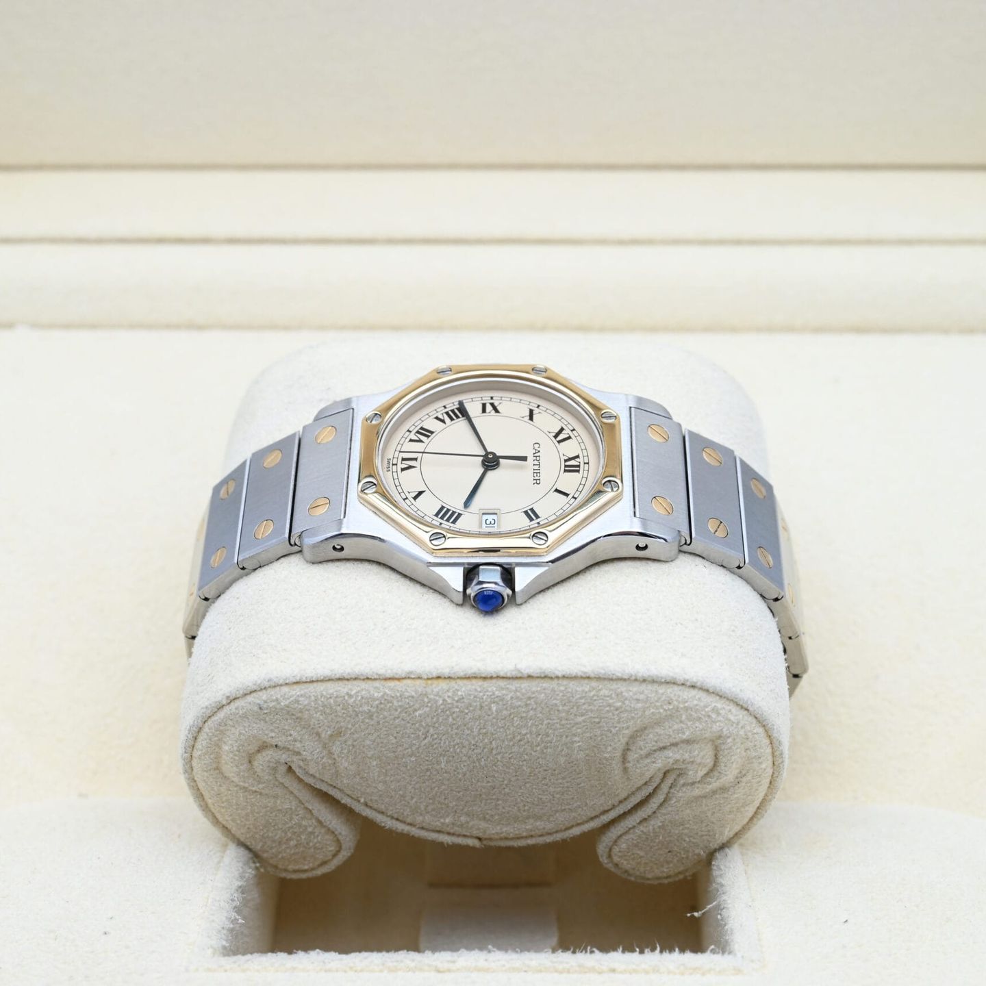 Cartier Santos 187902 (Unknown (random serial)) - Beige dial 30 mm Gold/Steel case (4/8)