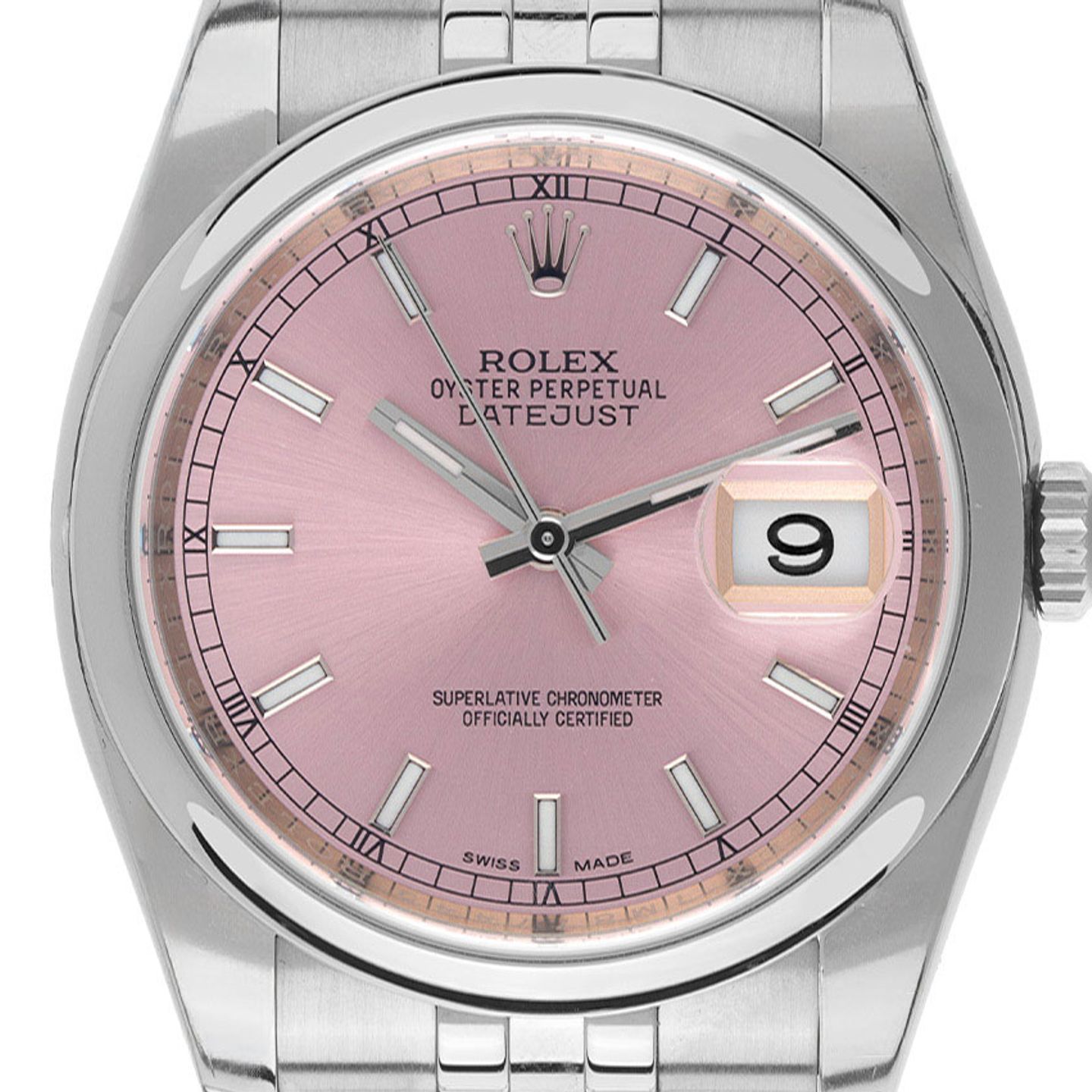 Rolex Datejust 36 116200 (2016) - Roze wijzerplaat 36mm Staal (1/8)