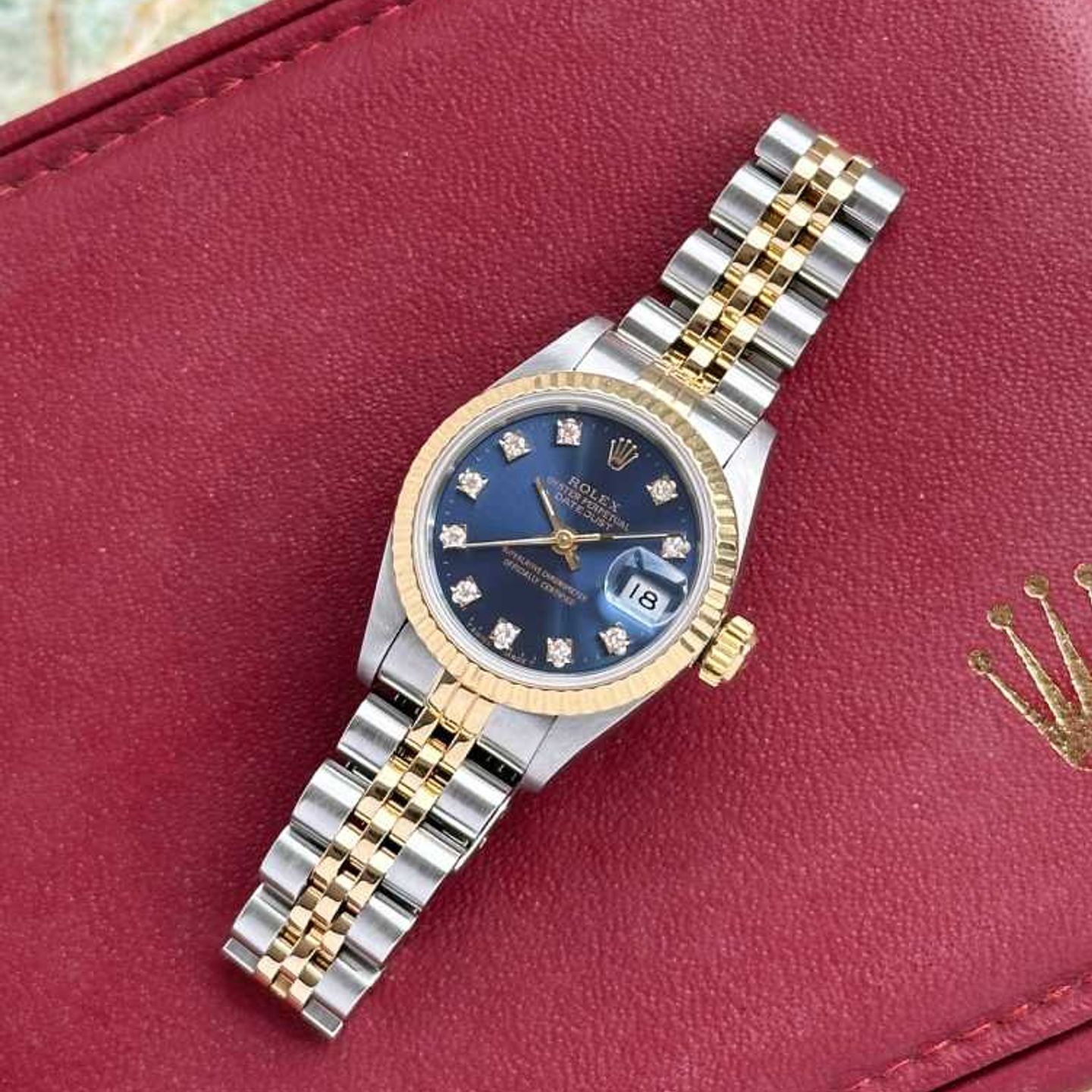 Rolex Lady-Datejust 69173G (1993) - Blue dial 26 mm Gold/Steel case (3/8)