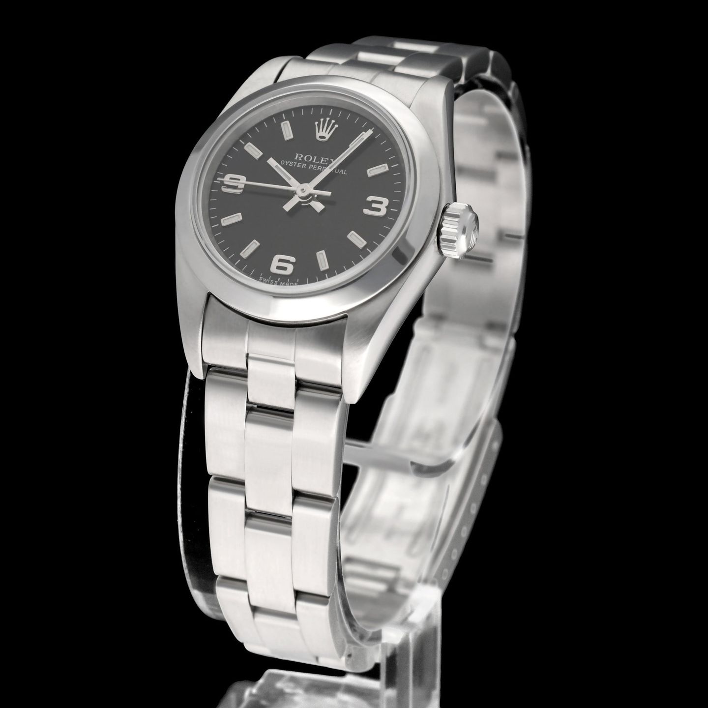 Rolex Oyster Perpetual 76080 (2002) - Zwart wijzerplaat 24mm Staal (2/7)