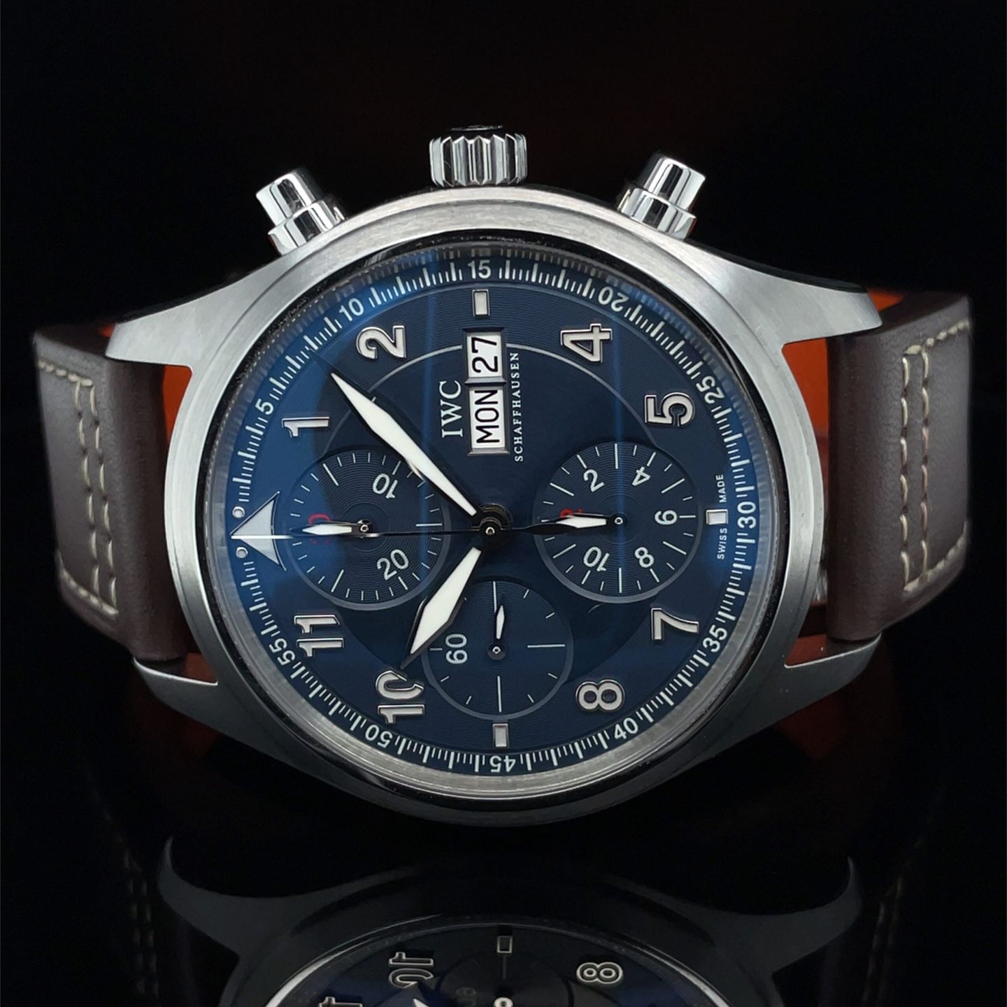 IWC Pilot Spitfire Chronograph IW371712 (2008) - Blue dial 42 mm Steel case (7/8)