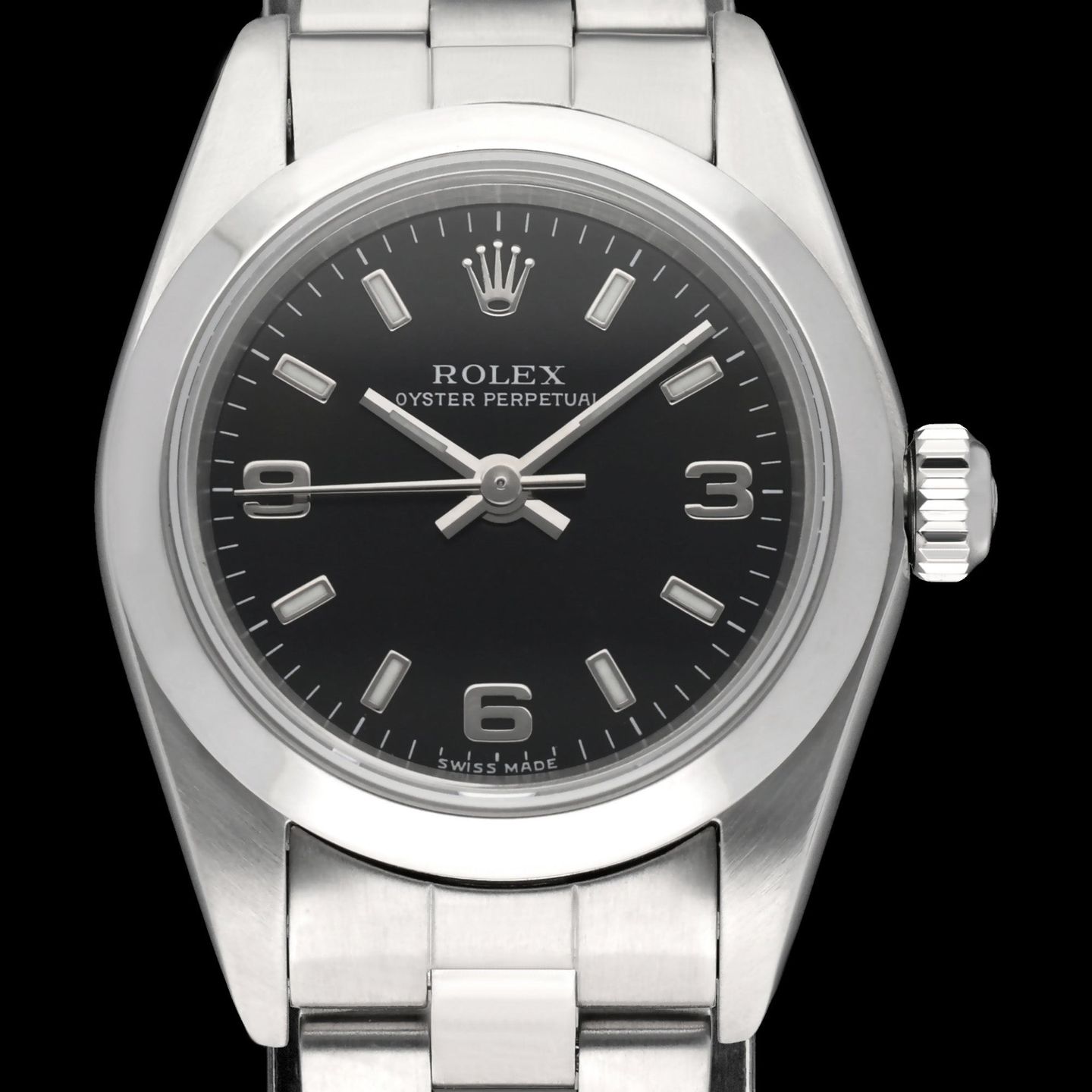 Rolex Oyster Perpetual 76080 (2002) - Zwart wijzerplaat 24mm Staal (1/7)