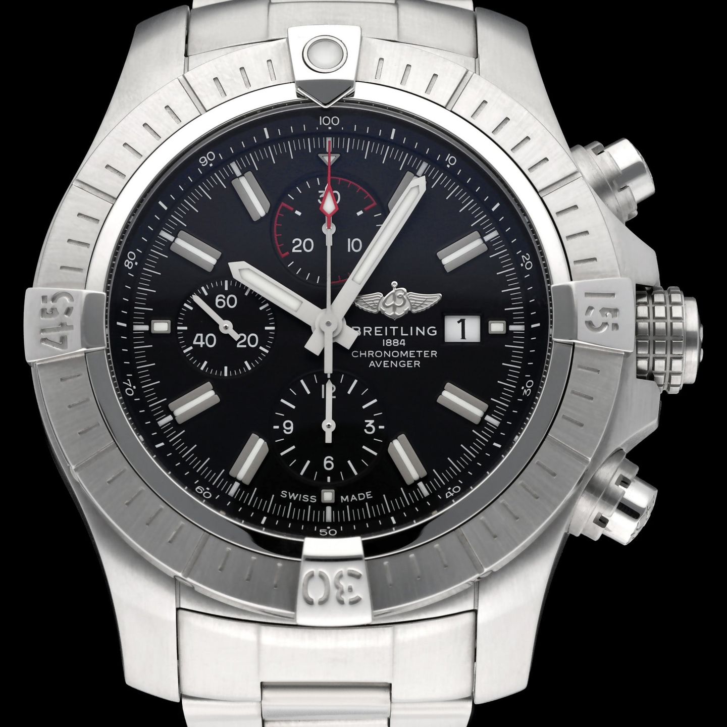 Breitling Super Avenger A13375 (2020) - Black dial 48 mm Steel case (1/8)