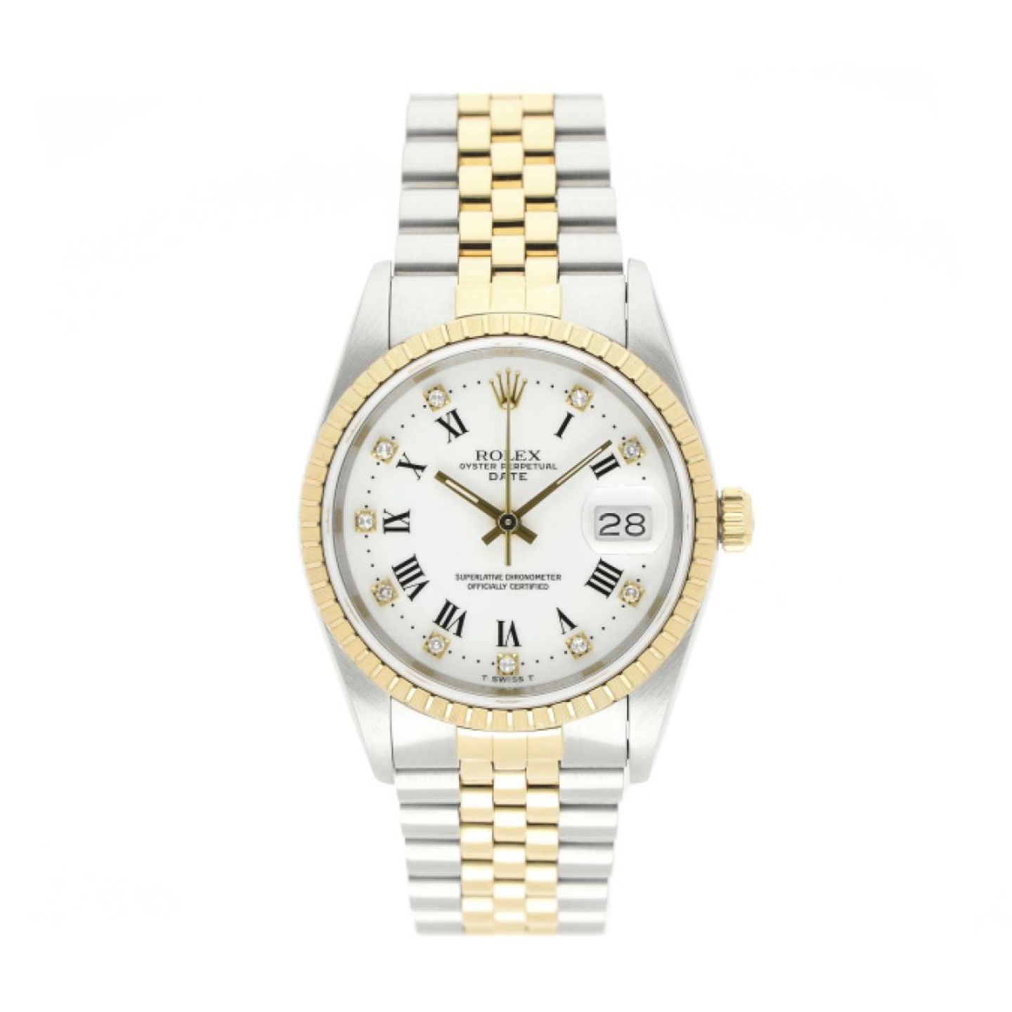 Rolex Oyster Perpetual Date 15223 (1993) - White dial 34 mm Gold/Steel case (1/5)