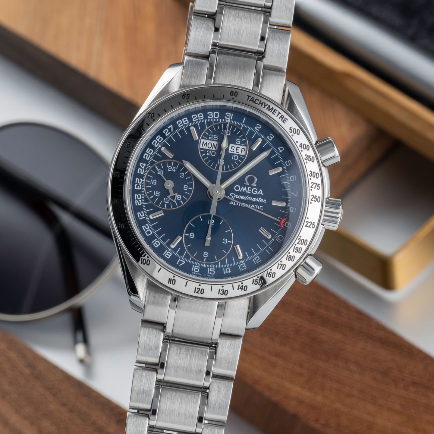 Omega Speedmaster Day Date 3523.80.00 (1999) - Blauw wijzerplaat 39mm Staal (3/8)