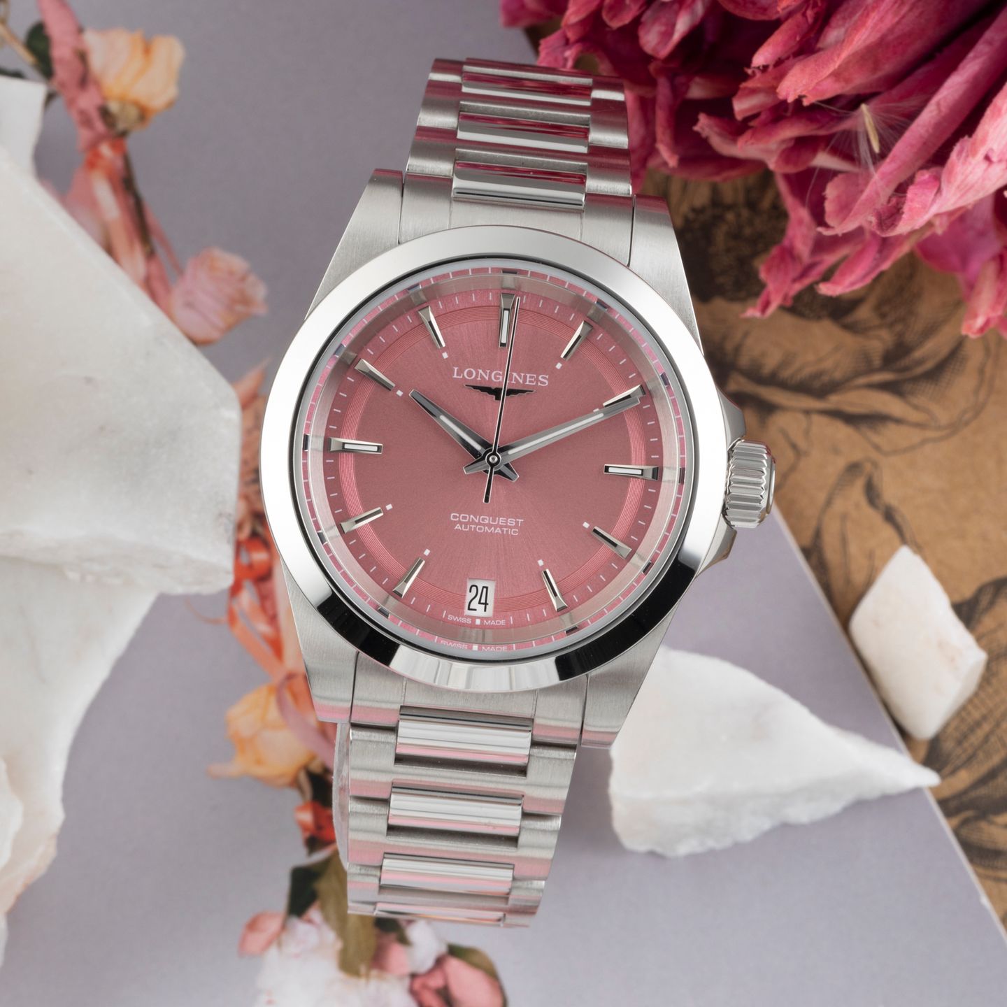 Longines Conquest L3.430.4.99.6 (Unknown (random serial)) - Pink dial 34 mm Steel case (1/8)