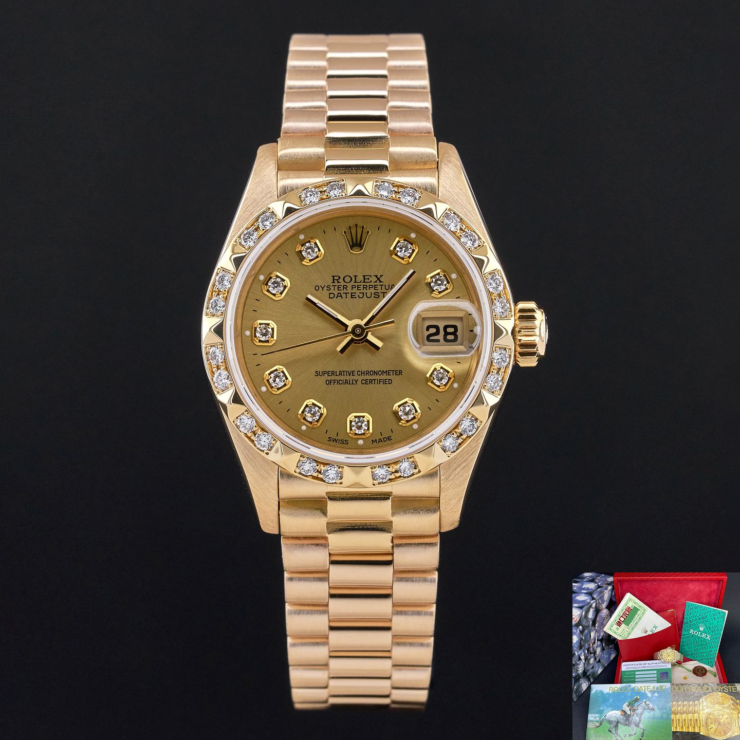 Rolex Lady-Datejust 69258 (1993) - Champagne wijzerplaat 26mm Geelgoud (1/7)