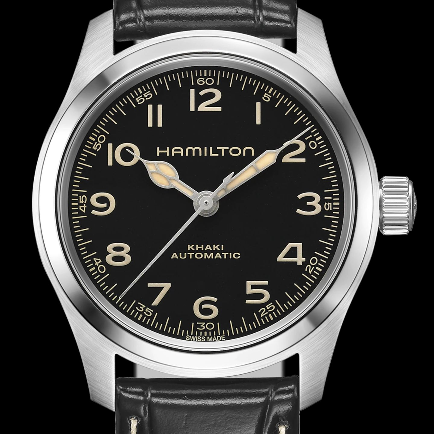 Hamilton Khaki Field H70405730 (2024) - Zwart wijzerplaat 38mm Staal (1/4)