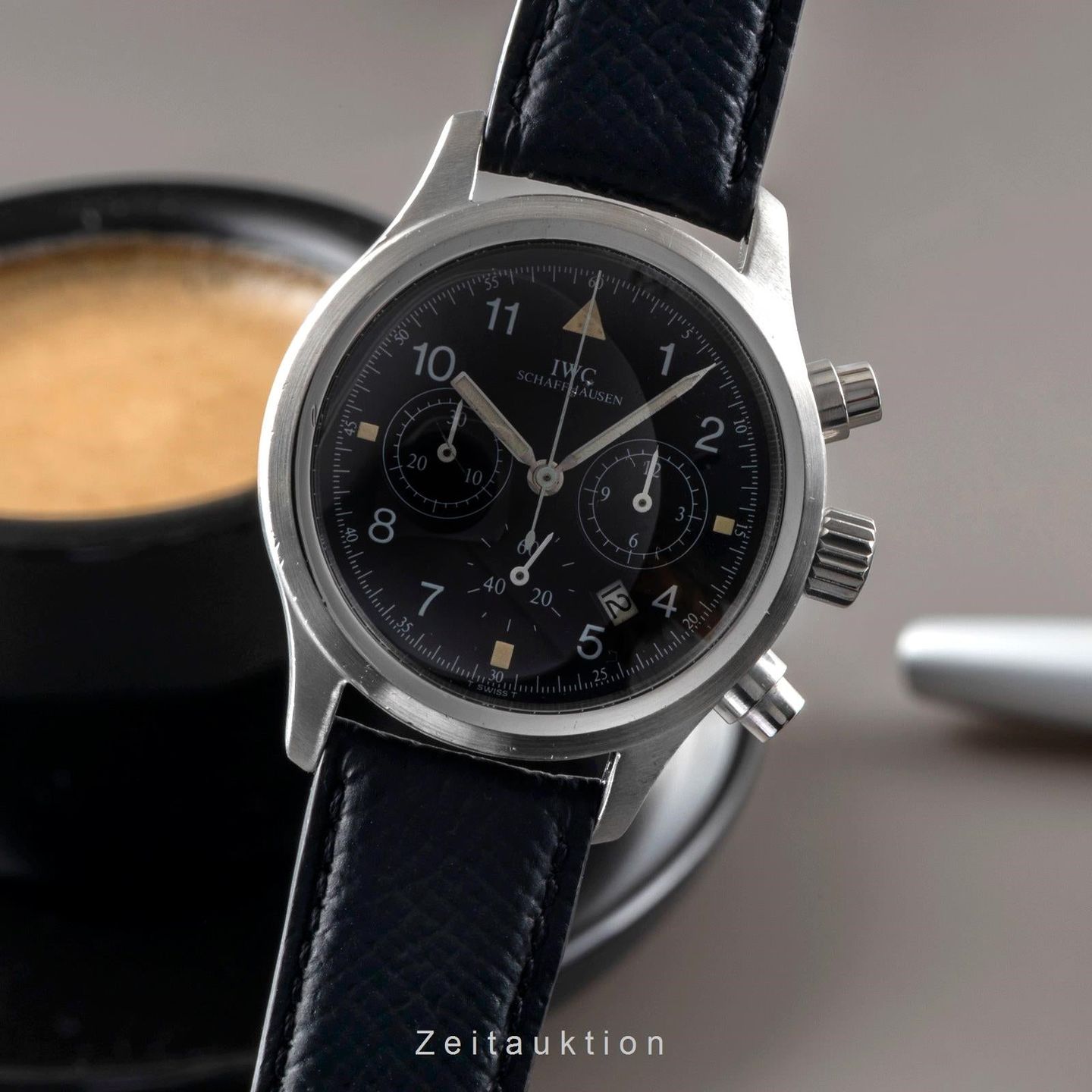IWC Pilot Chronograph IW374101 (1995) - Zwart wijzerplaat 36mm Staal (1/8)