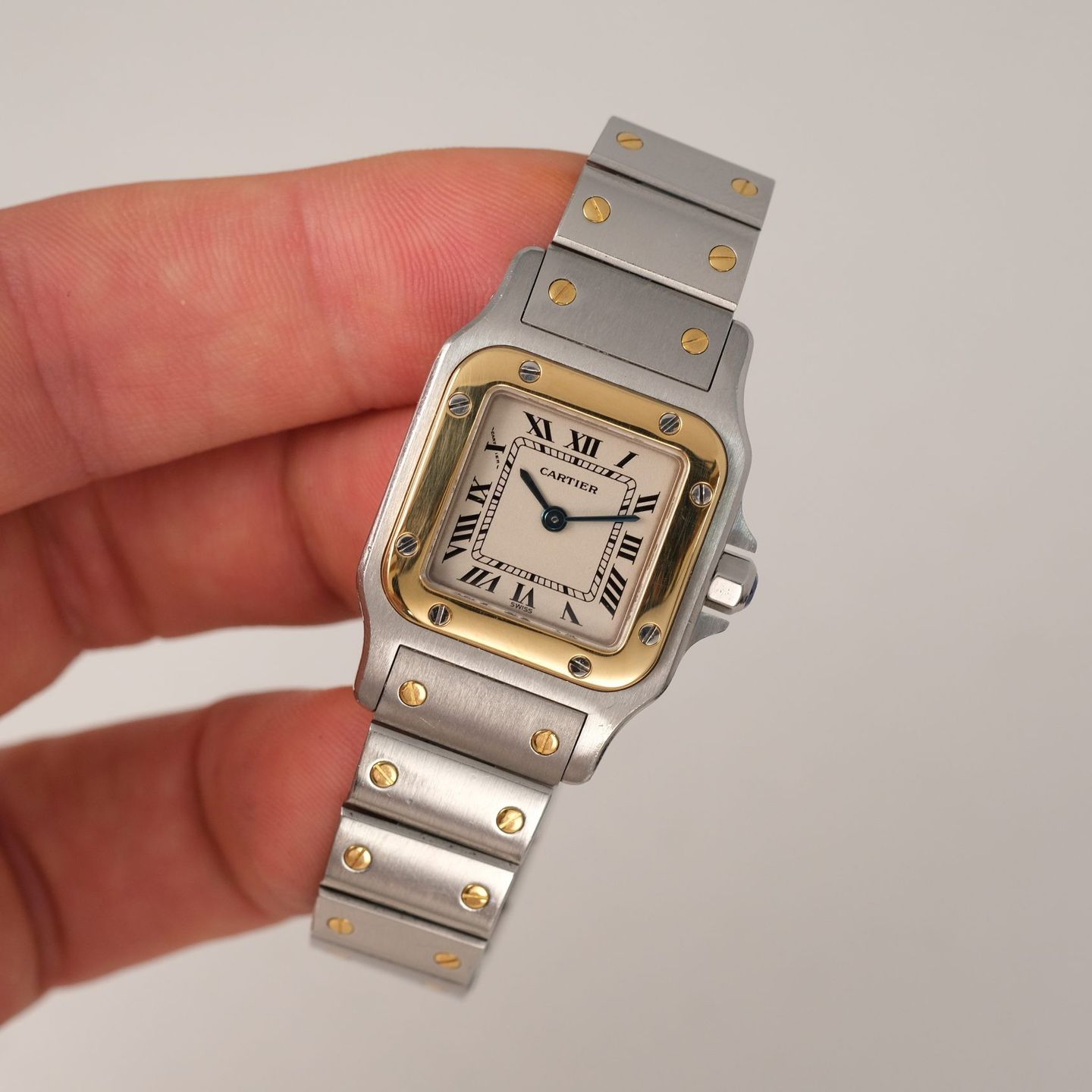 Cartier Santos Galbée 1567 (2000) - Champagne dial 35 mm Gold/Steel case (5/8)