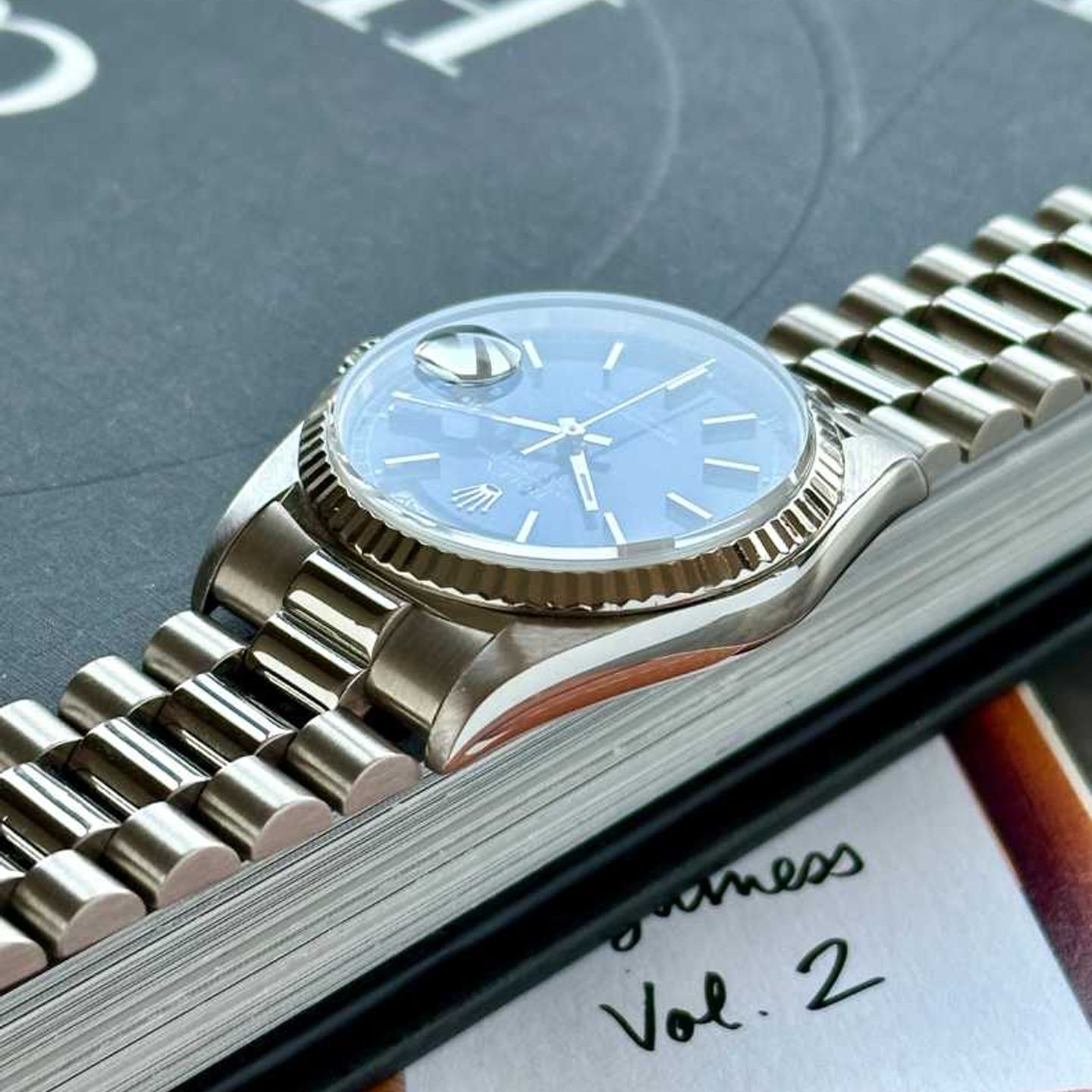 Rolex Day-Date 18239 (1991) - Blauw wijzerplaat 36mm Witgoud (8/8)