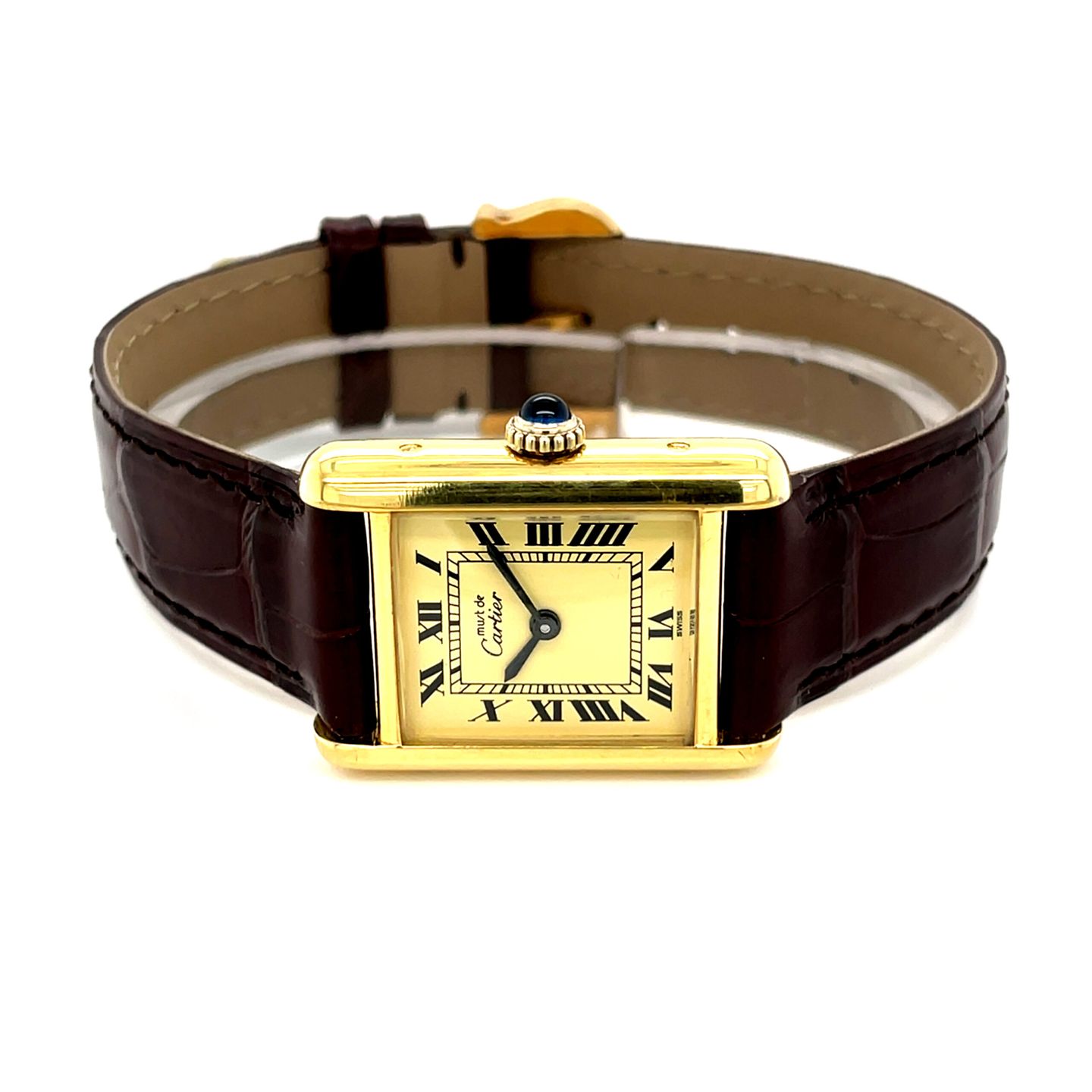 Cartier Tank Vermeil Cartier Tank Vermeil SM (Unknown (random serial)) - Yellow dial 28 mm Silver case (1/8)
