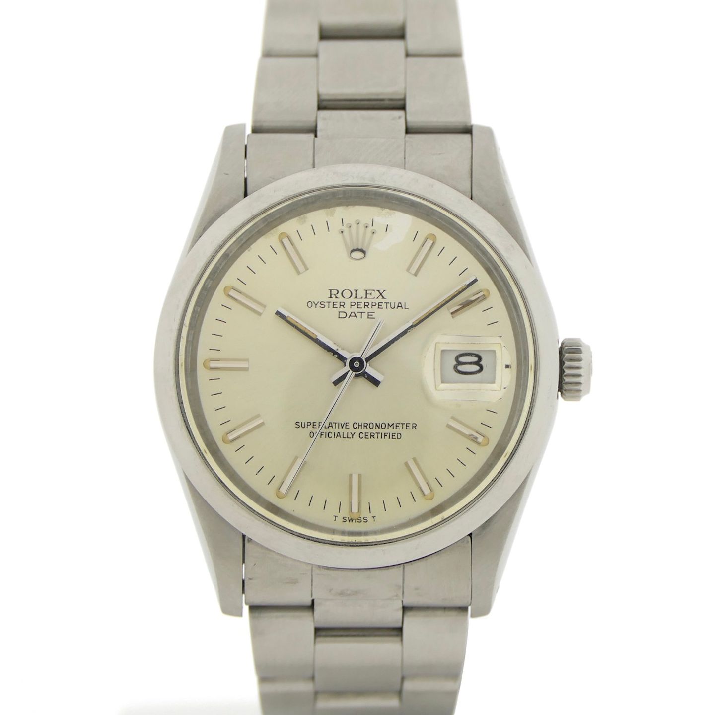 Rolex Oyster Perpetual Date 15000 (1982) - Champagne wijzerplaat 34mm Staal (1/8)
