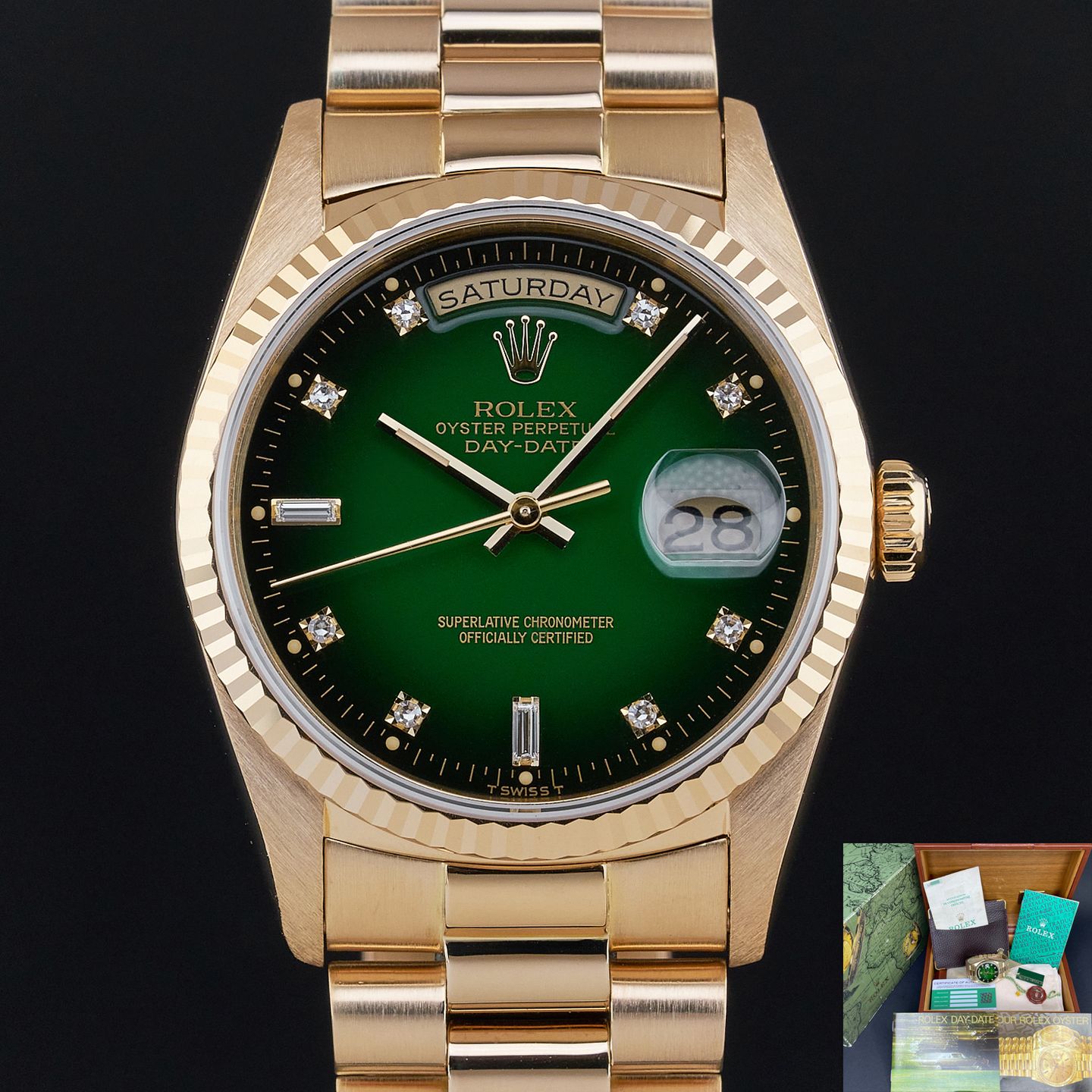 Rolex Day-Date 36 18238 (1989) - Groen wijzerplaat 36mm Geelgoud (1/8)