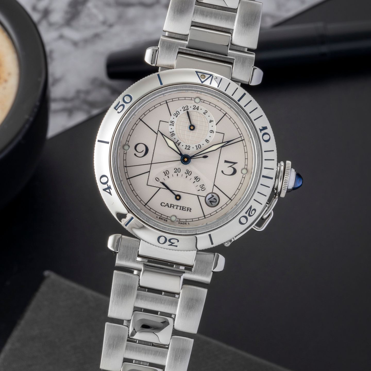 Cartier Pasha W31037H3 (2005) - Zilver wijzerplaat 38mm Staal (3/8)