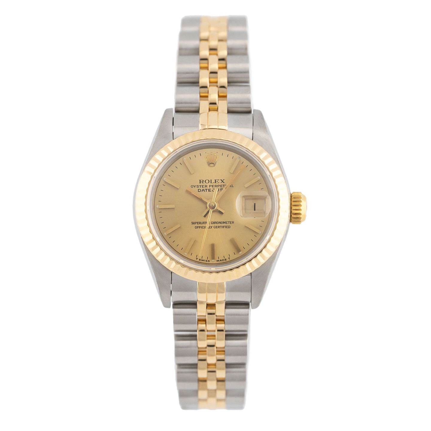 Rolex Lady-Datejust 69173 (Unknown (random serial)) - Champagne dial 26 mm Gold/Steel case (1/5)