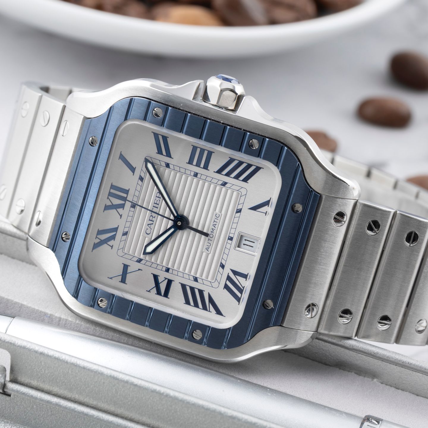 Cartier Santos WSSA0047 (Onbekend (willekeurig serienummer)) - Grijs wijzerplaat 40mm Staal (2/8)