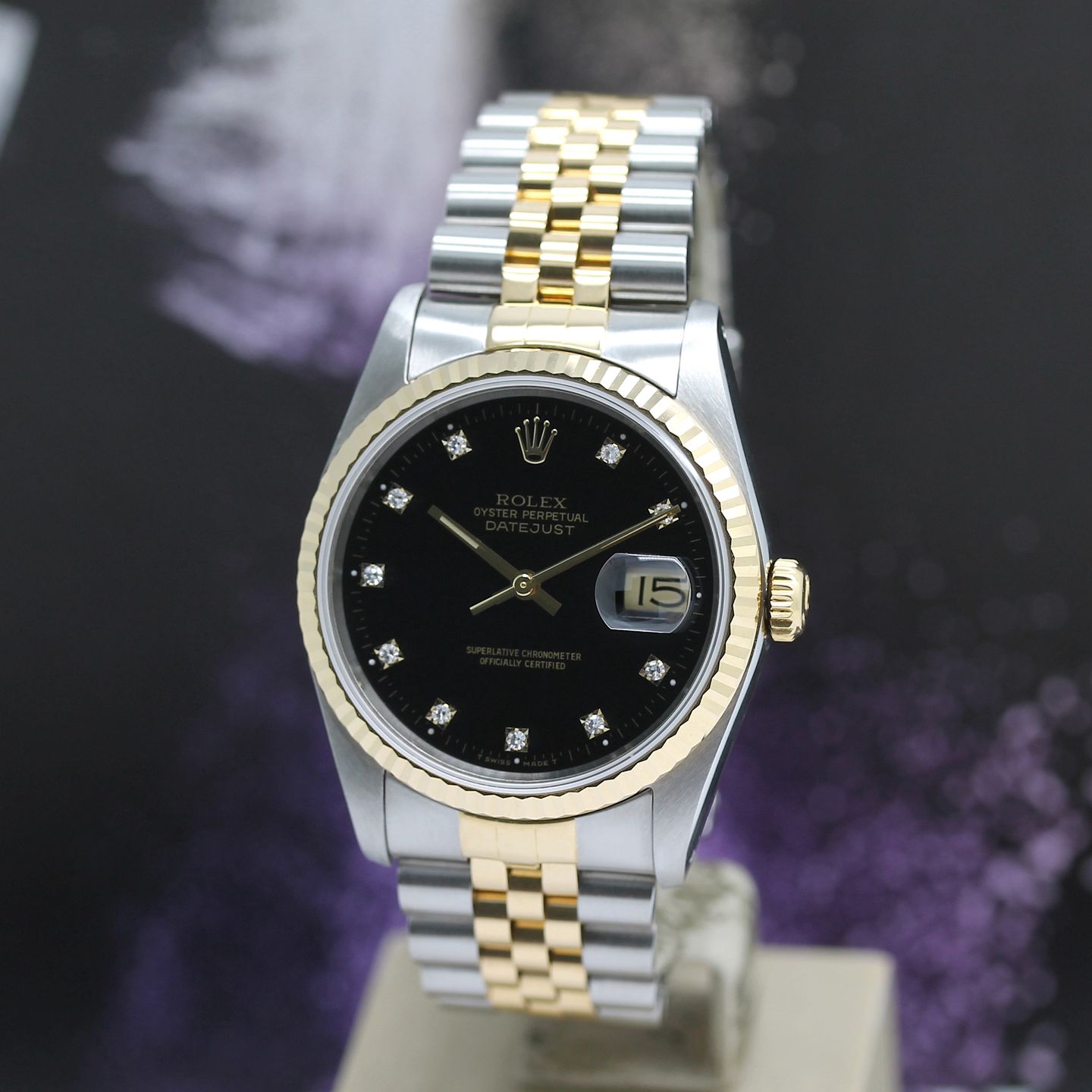 Rolex Datejust 36 16233 (1989) - Black dial 36 mm Gold/Steel case (8/8)
