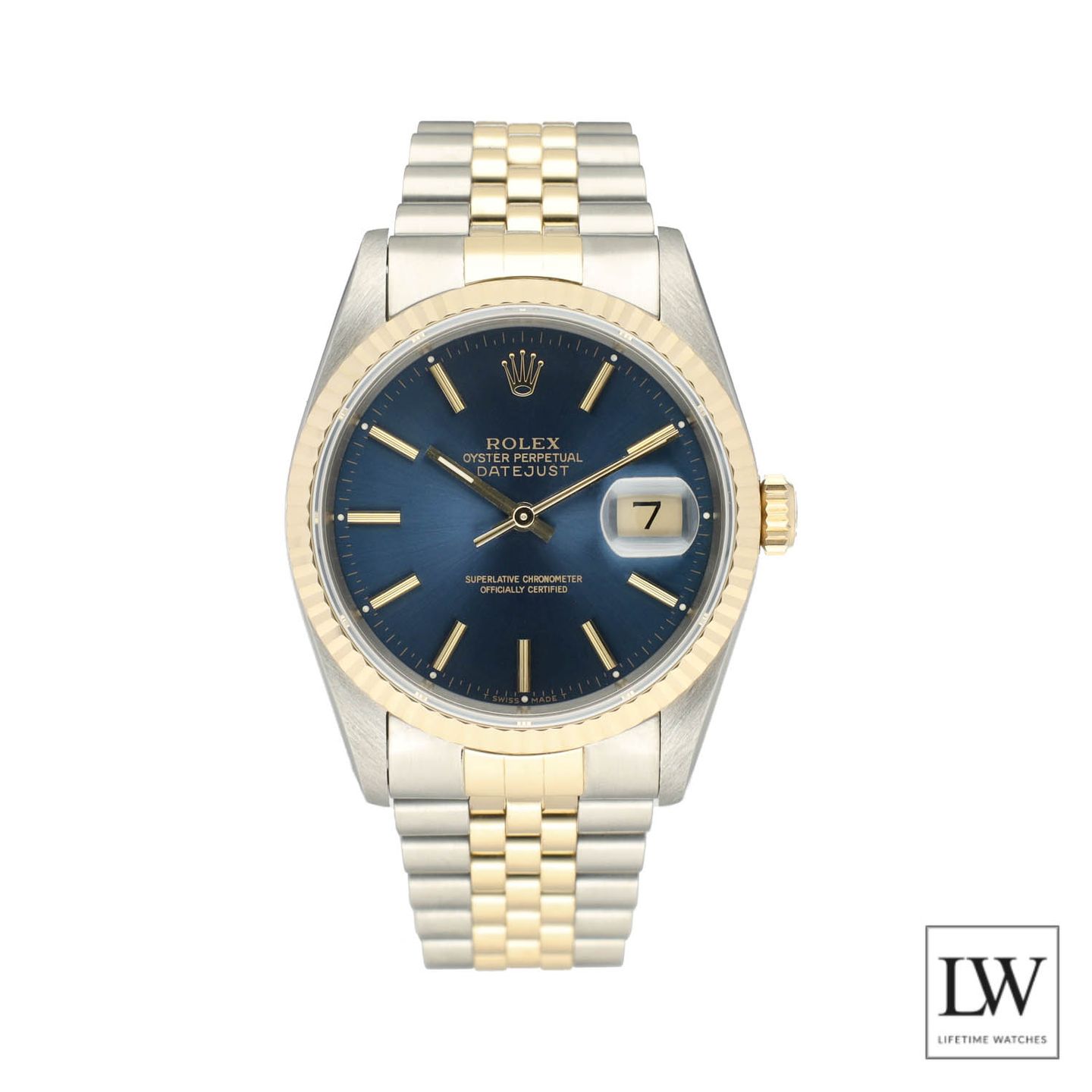 Rolex Datejust 36 16233 (1995) - Blue dial 36 mm Gold/Steel case (3/8)