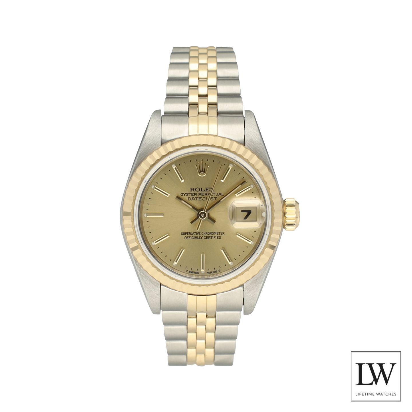 Rolex Lady-Datejust 69173 (1996) - Champagne wijzerplaat 26mm Goud/Staal (3/8)