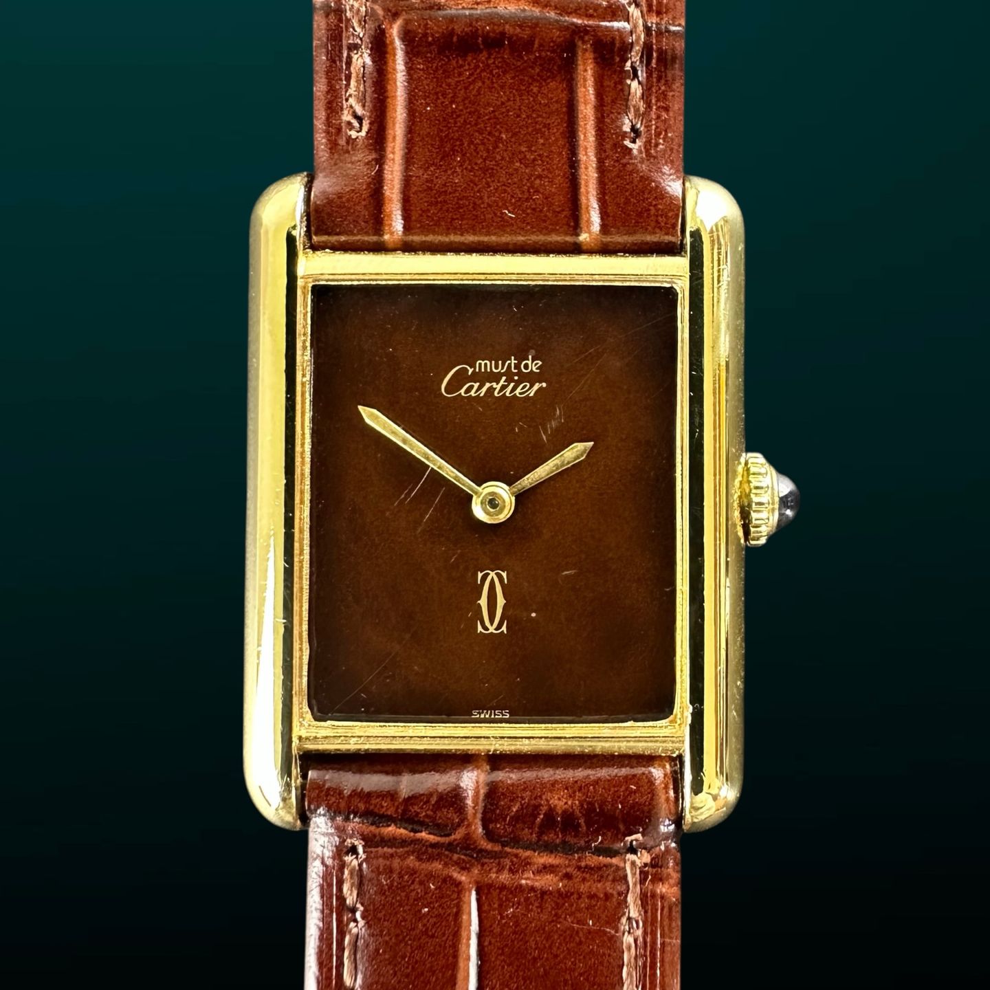 Cartier Tank Vermeil Unknown (1990) - Brown dial 31 mm Steel case (1/8)