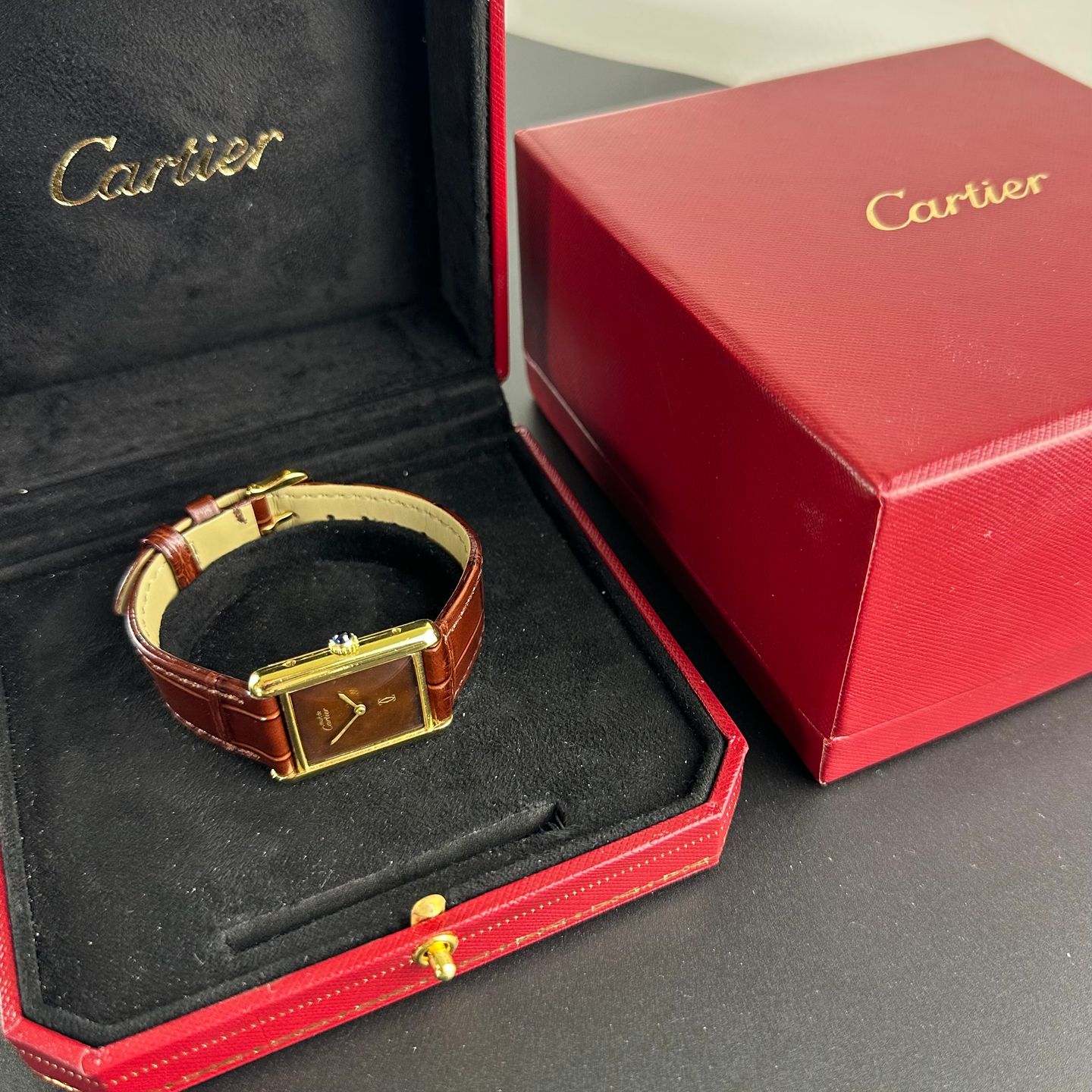 Cartier Tank Vermeil Unknown (1990) - Brown dial 31 mm Steel case (3/8)