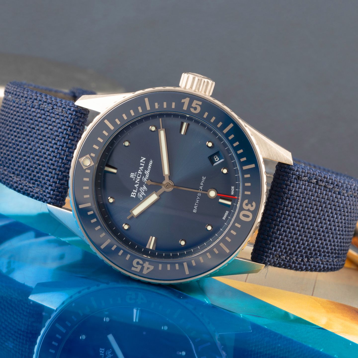 Blancpain Fifty Fathoms Bathyscaphe 5100-1140-052A (Onbekend (willekeurig serienummer)) - Blauw wijzerplaat 39mm Staal (2/8)