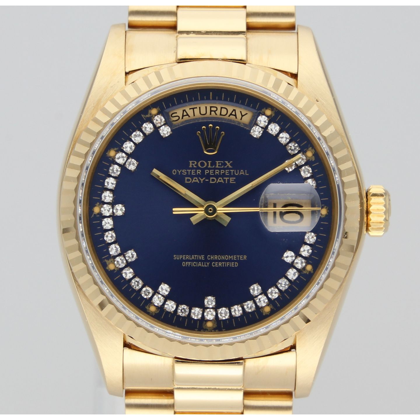 Rolex Day-Date 36 18038 (1981) - Blue dial 36 mm Yellow Gold case (1/8)