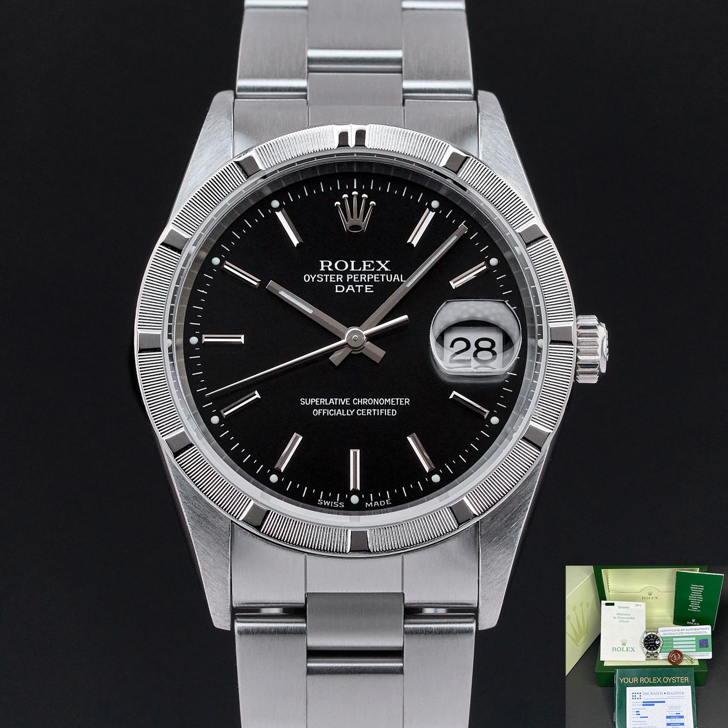 Rolex Oyster Perpetual Date 15210 (2006) - Black dial 34 mm Steel case (1/8)