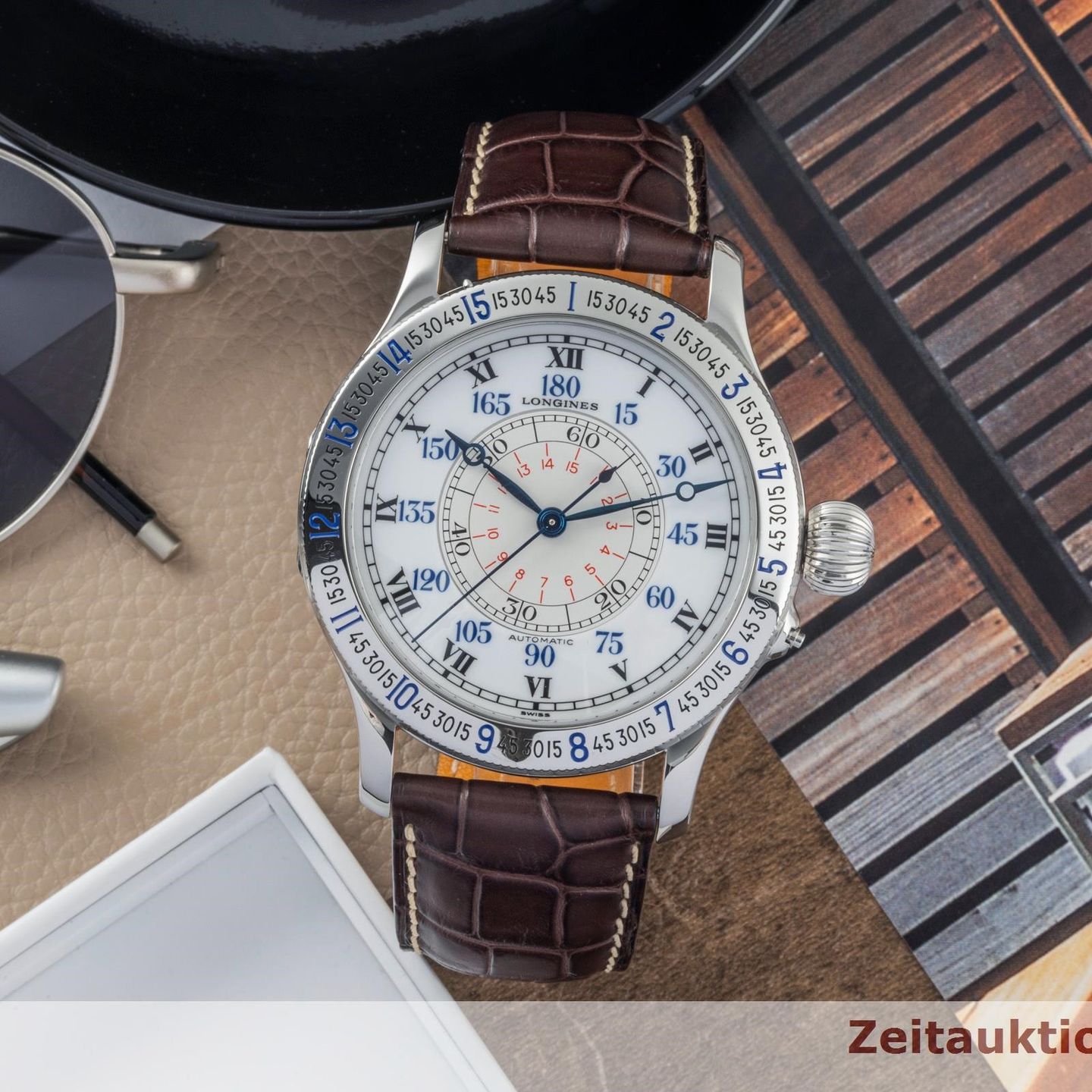 Longines Lindbergh Hour Angle L2.678.4.11.0 (Unknown (random serial)) - White dial 48 mm Steel case (1/8)