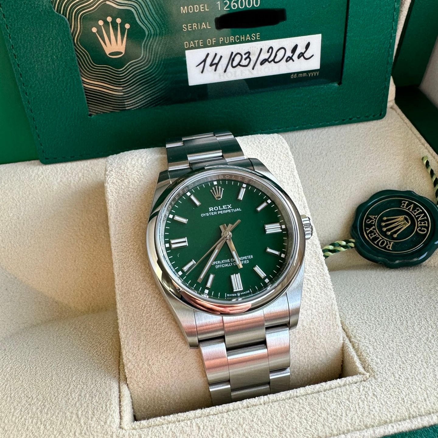 Rolex Oyster Perpetual 36 126000 (2022) - Green dial 36 mm Steel case (7/8)