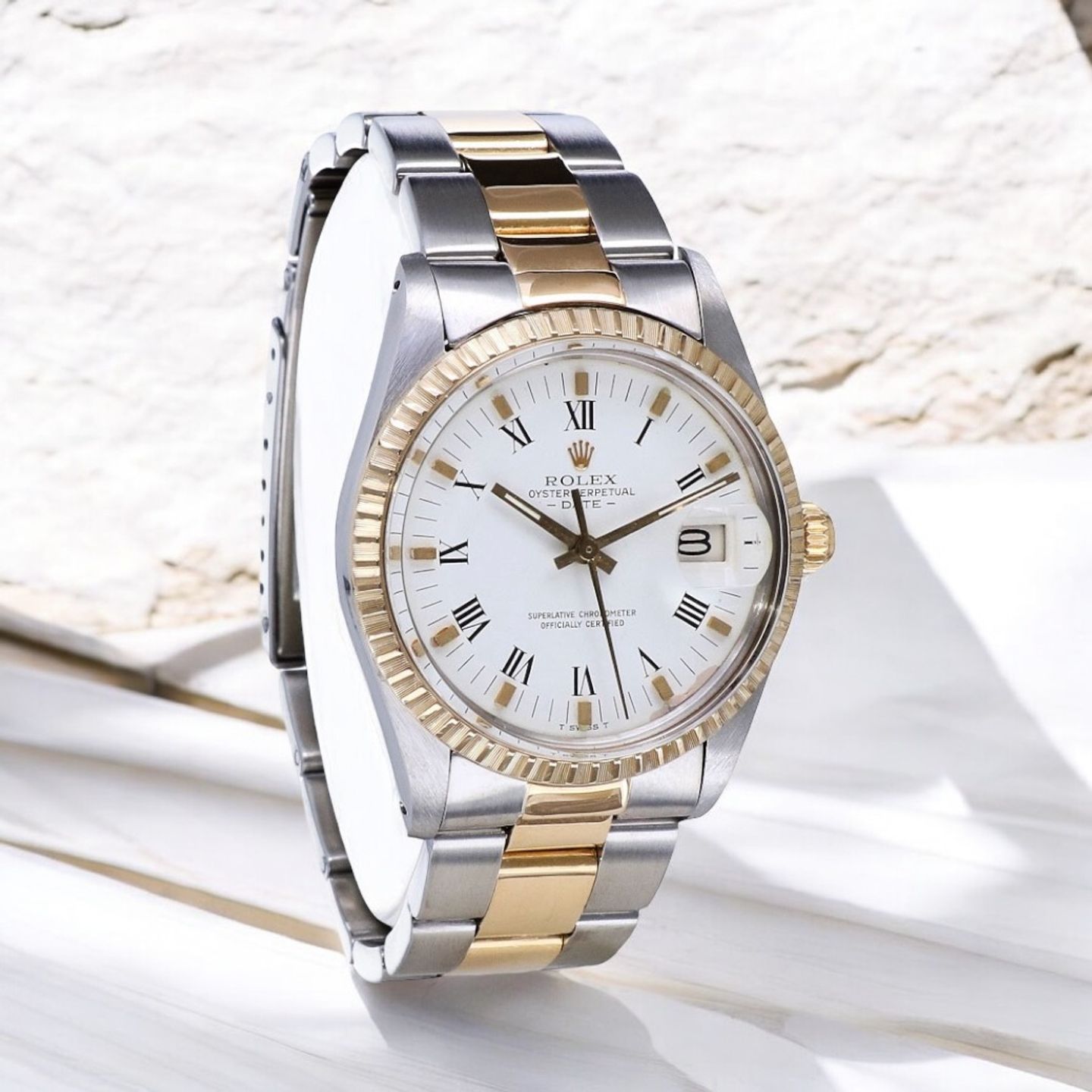 Rolex Oyster Perpetual Date 15053 (1983) - White dial 34 mm Gold/Steel case (2/7)