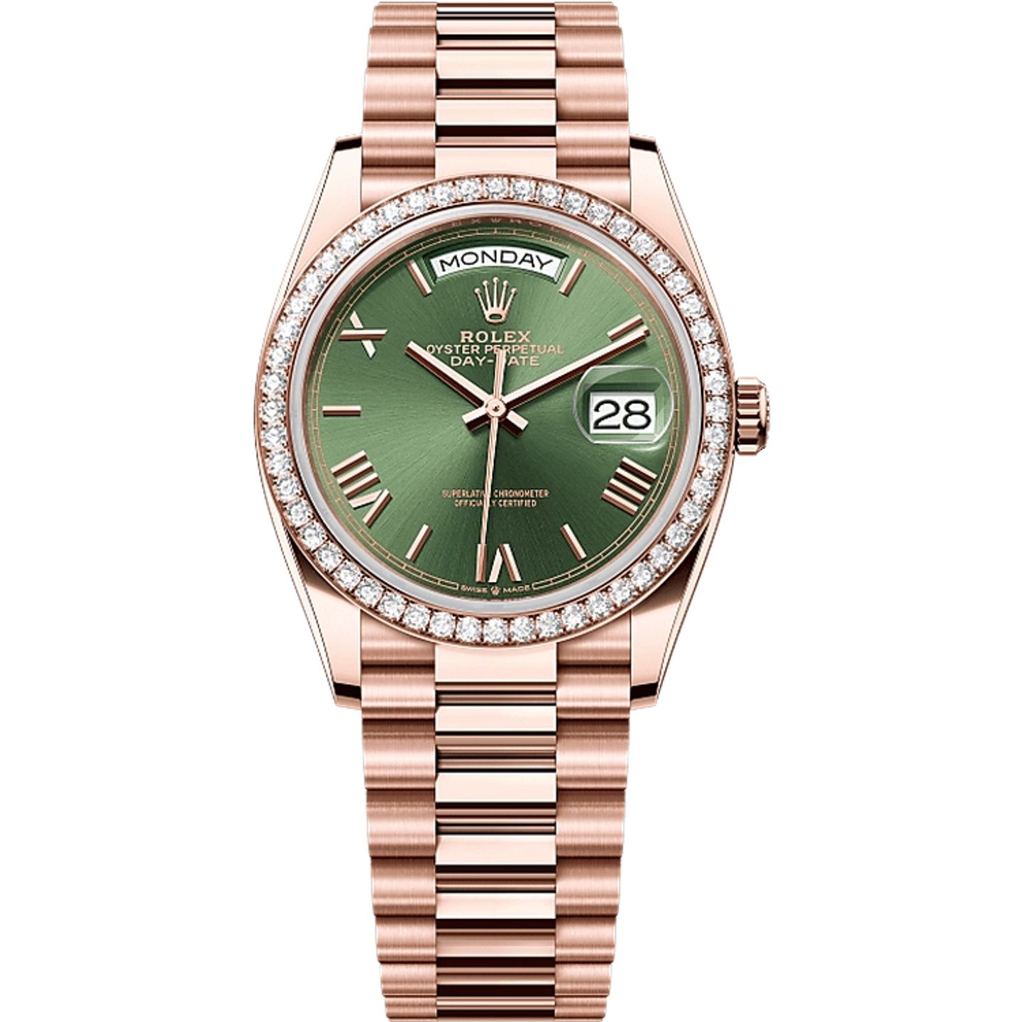 Rolex Day-Date 36 128345RBR (2025) - Groen wijzerplaat 36mm Roségoud (1/1)