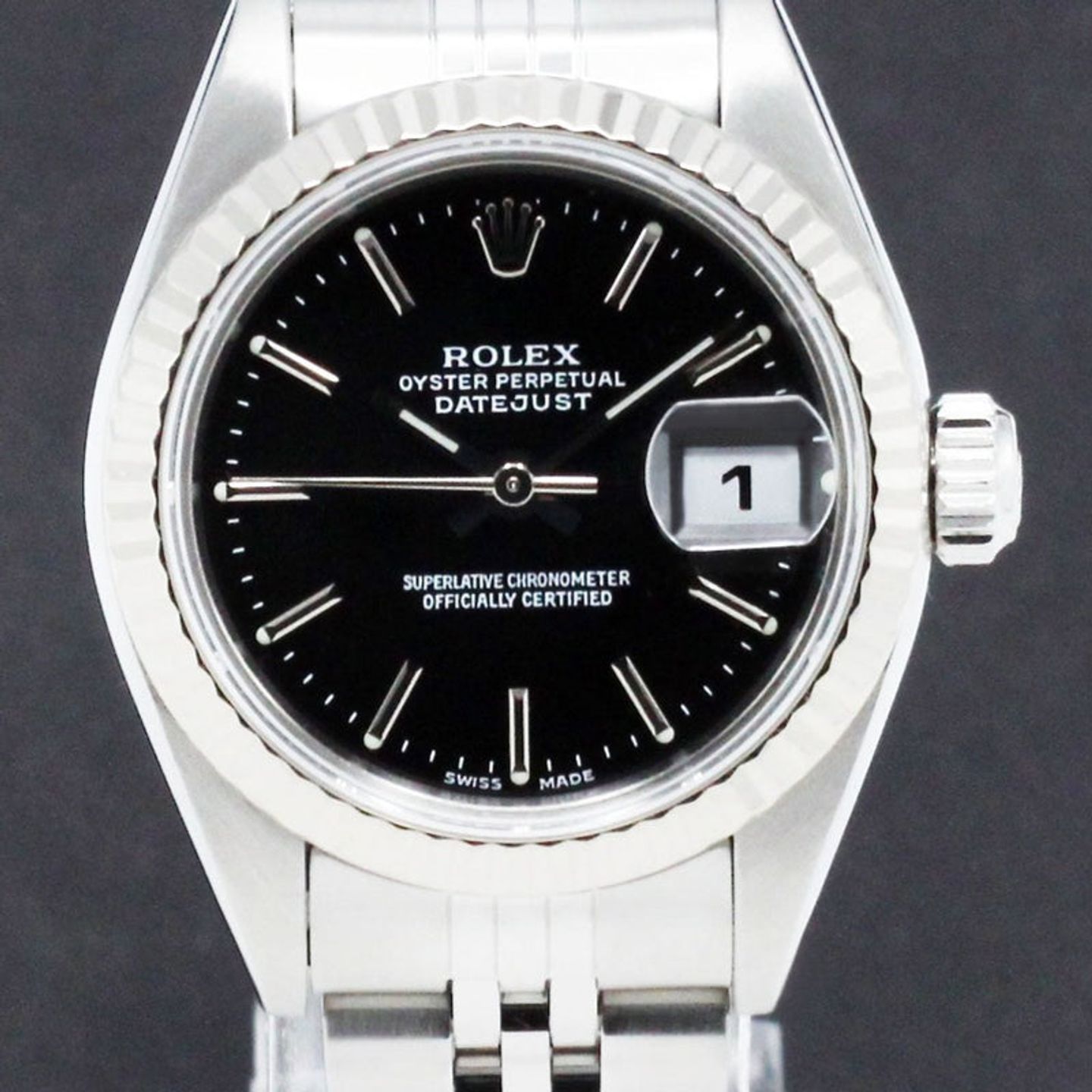 Rolex Lady-Datejust 79174 (2001) - Black dial 26 mm Steel case (1/8)