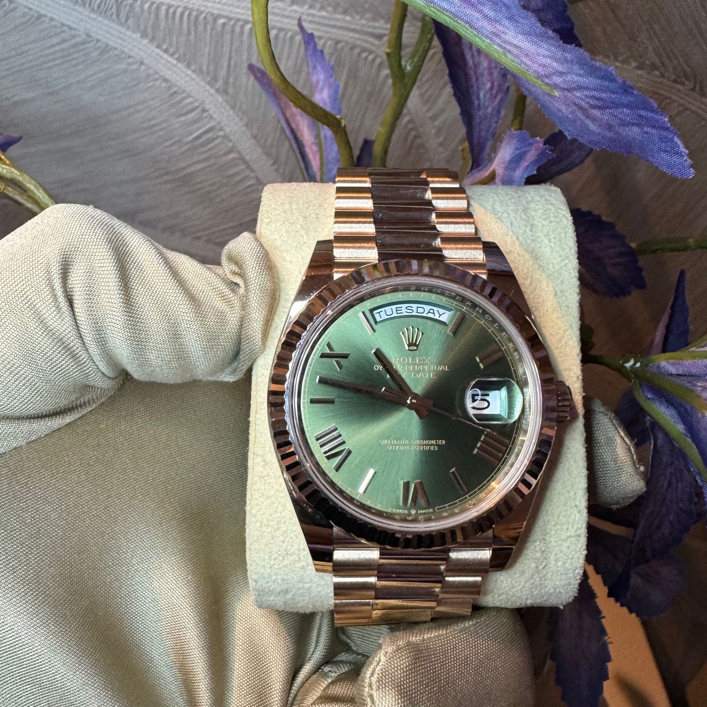 Rolex Day-Date 40 228235 (2021) - Groen wijzerplaat 40mm Roségoud (1/3)